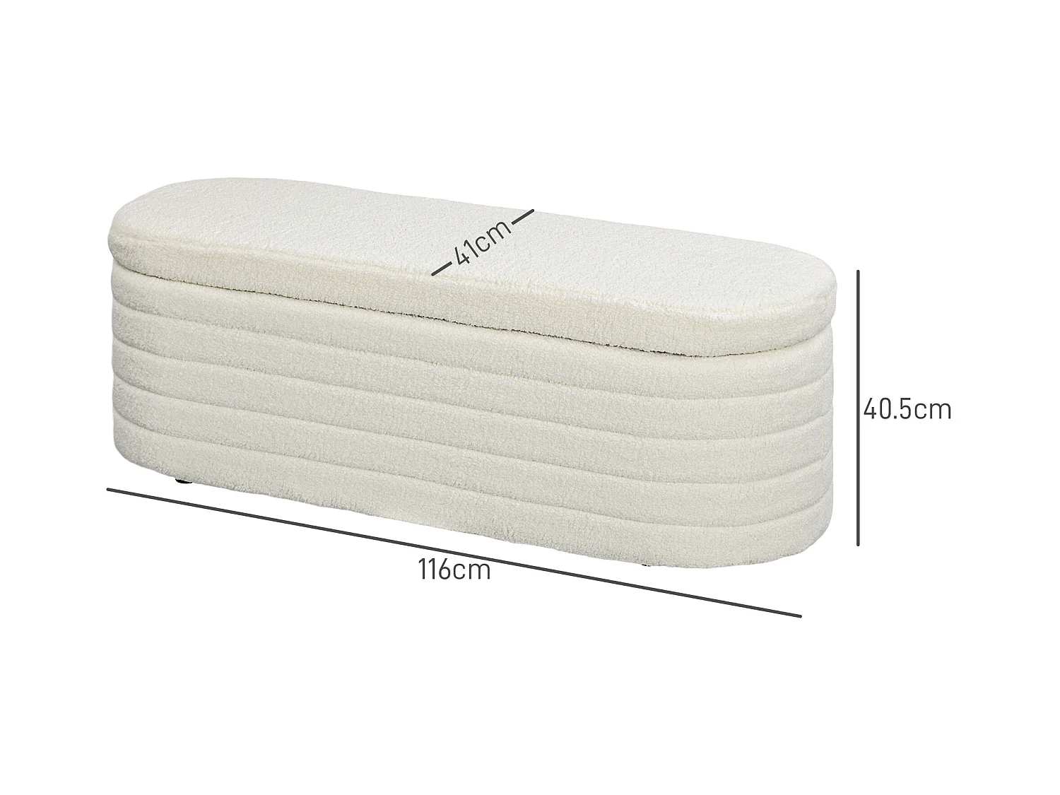 Panca fondo letto con contenitore in tessuto teddy bianco crema