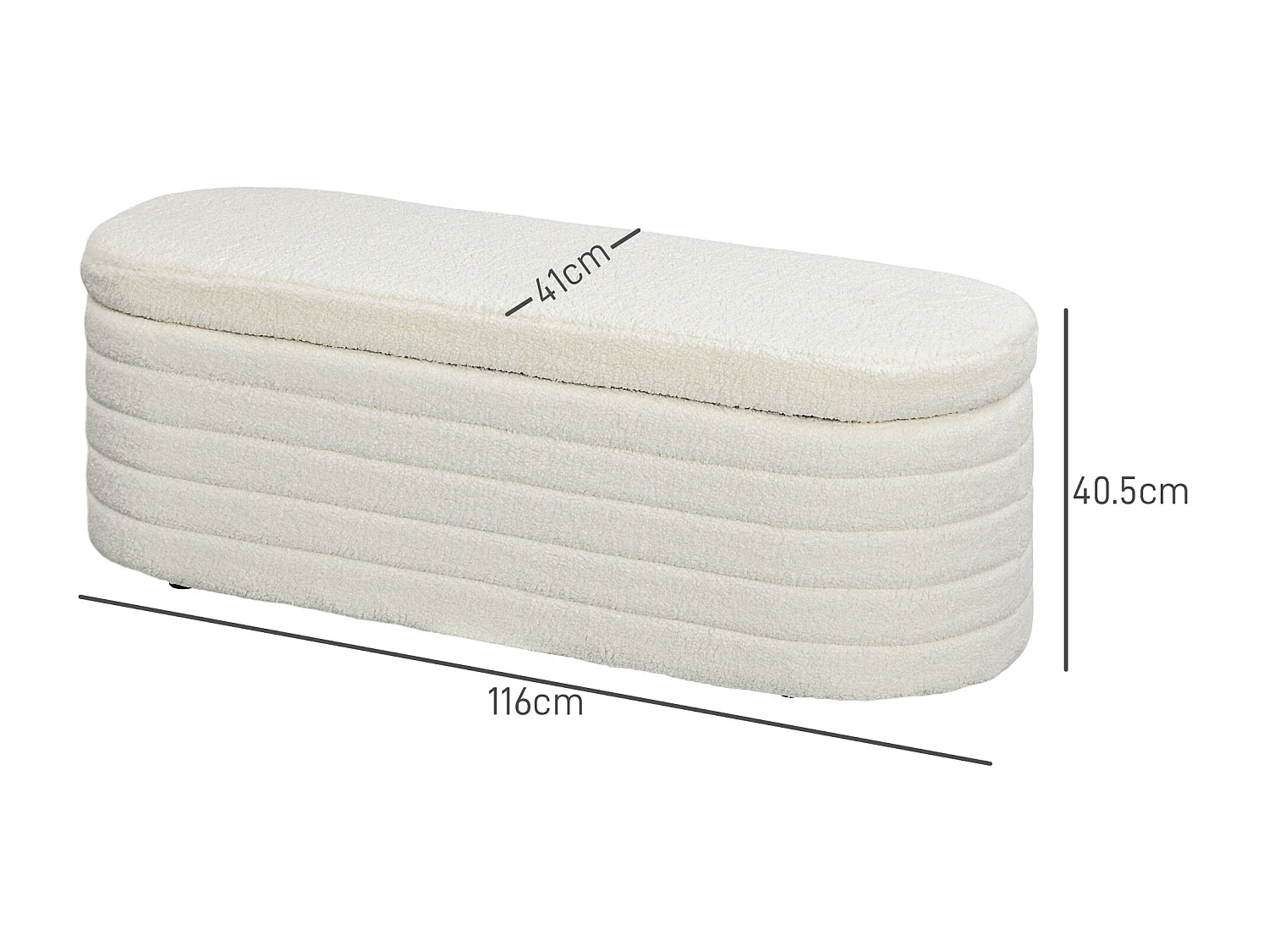 Panca fondo letto con contenitore in tessuto teddy bianco crema