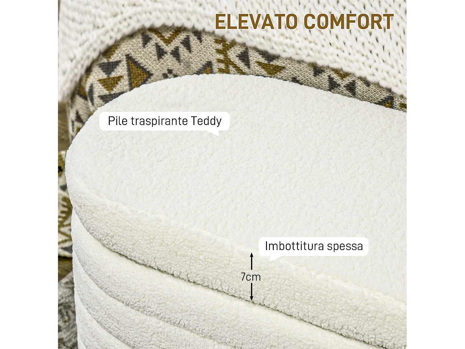 Panca fondo letto con contenitore in tessuto teddy bianco crema