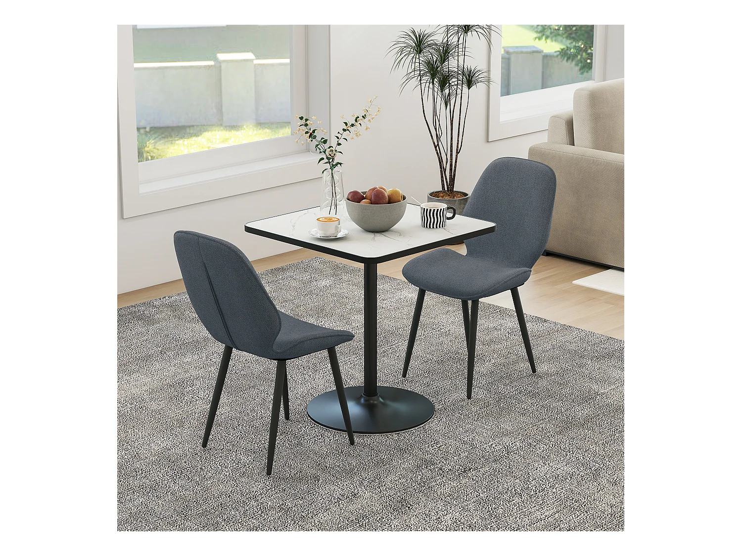 Set 2 sedie da pranzo con schienale ricurvo effetto lino grigio e nero
