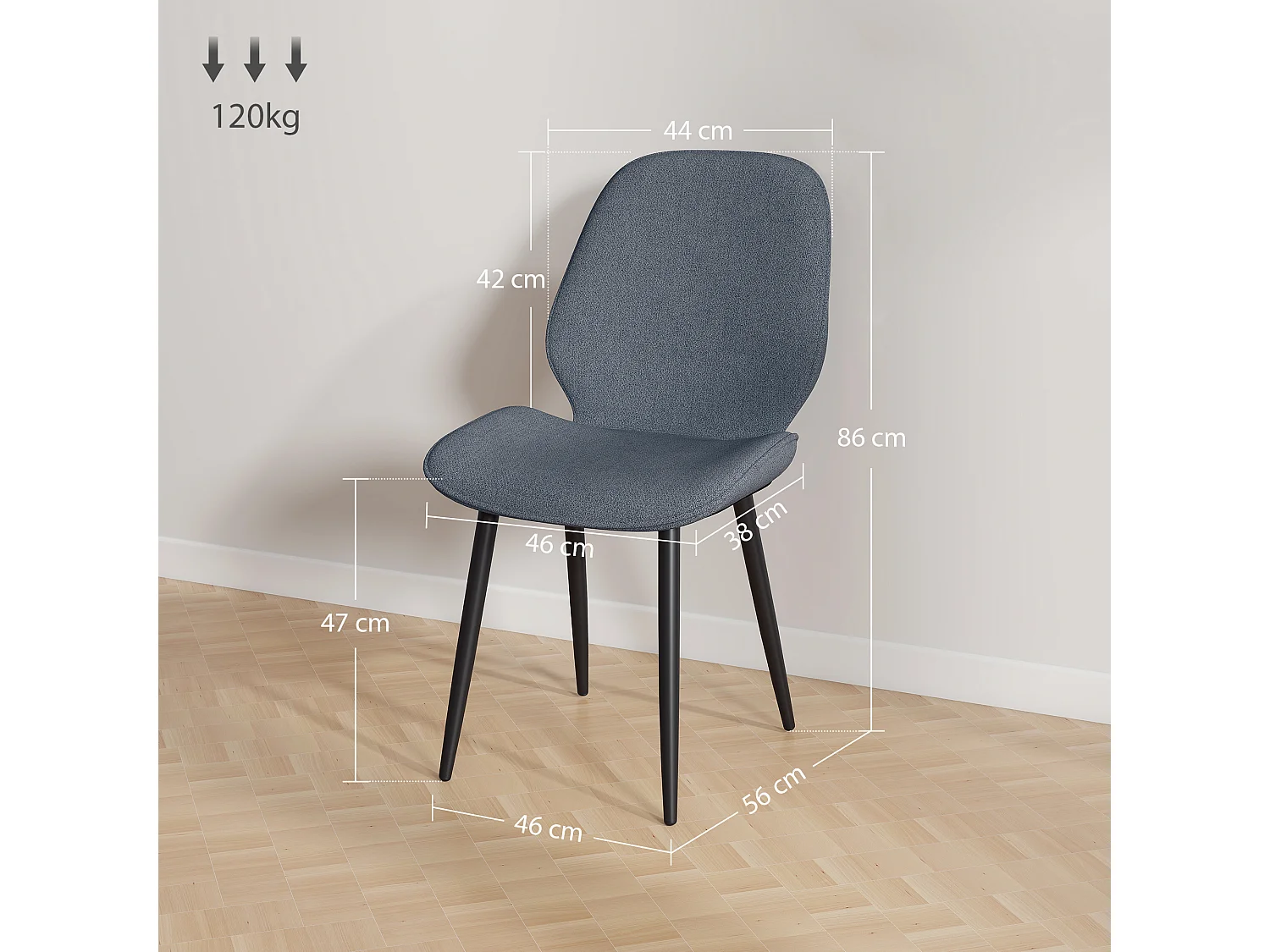 Set 2 sedie da pranzo con schienale ricurvo effetto lino grigio e nero