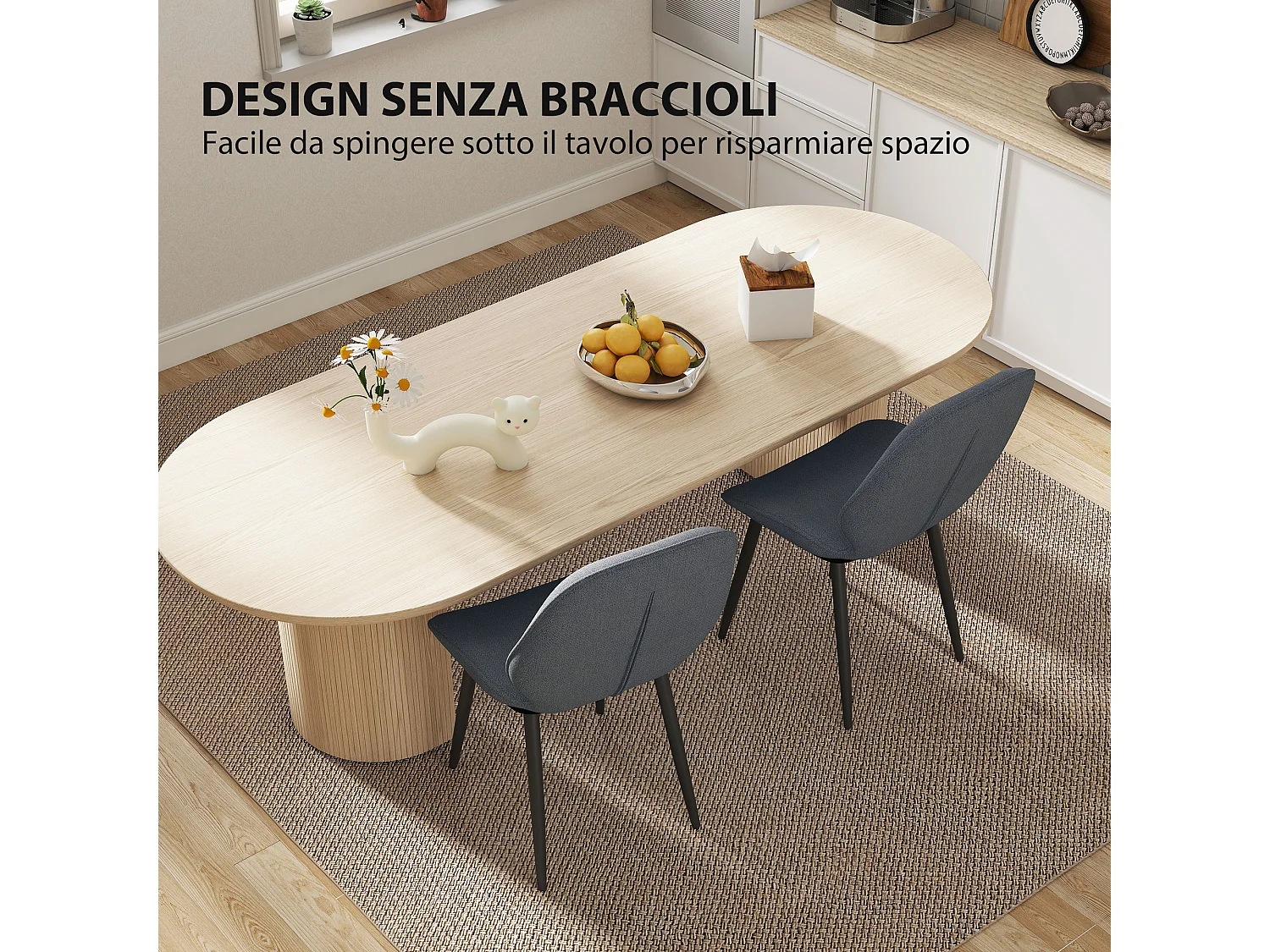 Set 2 sedie da pranzo con schienale ricurvo effetto lino grigio e nero