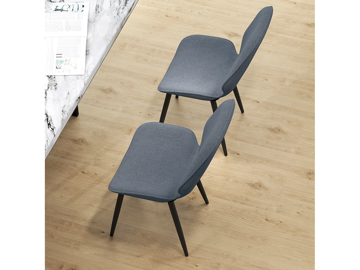 Set 2 sedie da pranzo con schienale ricurvo effetto lino grigio e nero