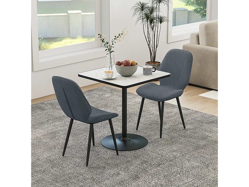 Set 2 sedie da pranzo con schienale ricurvo effetto lino grigio e nero
