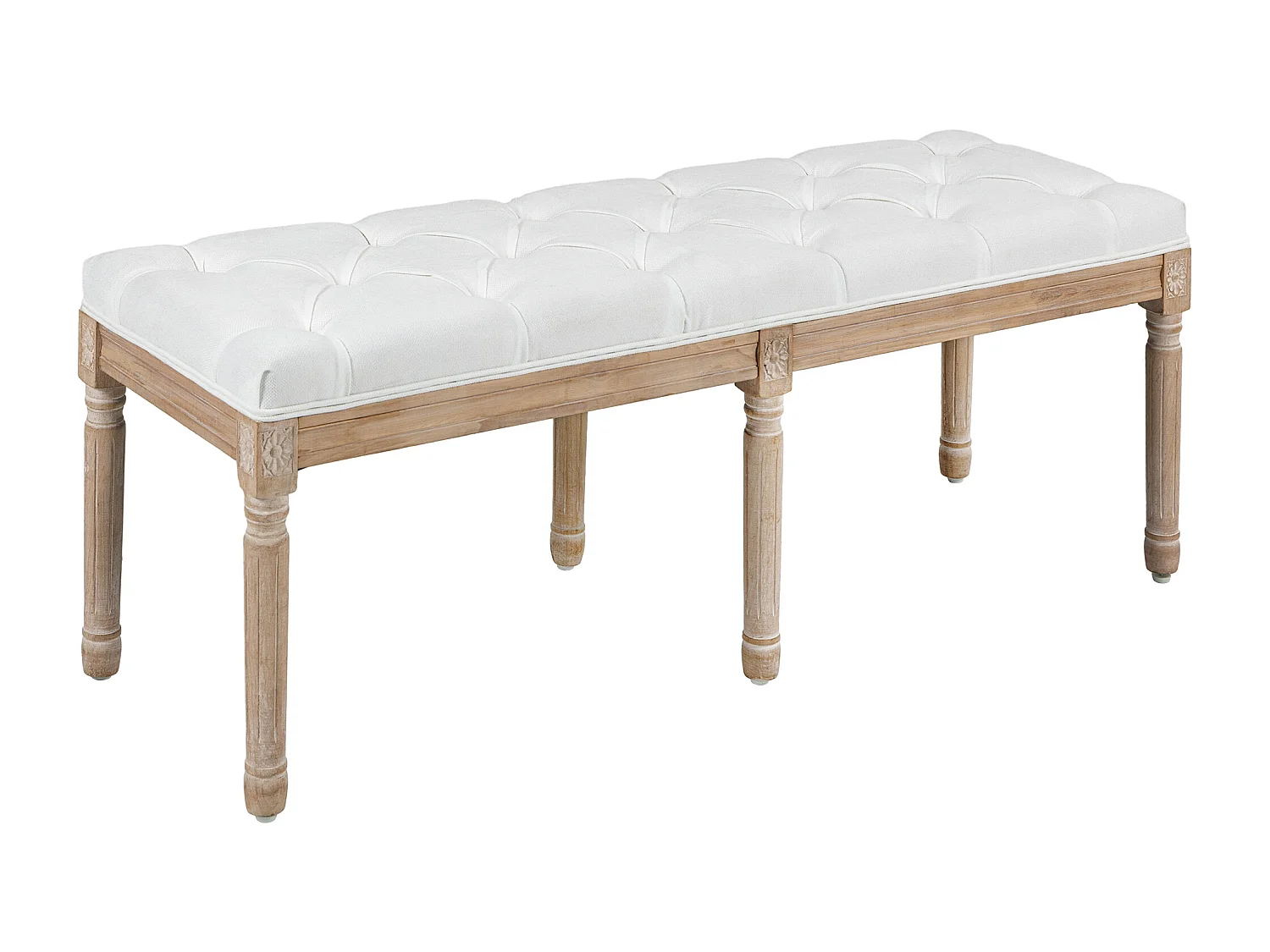 Panca fondoletto imbottita vintage in tessuto e legno crema