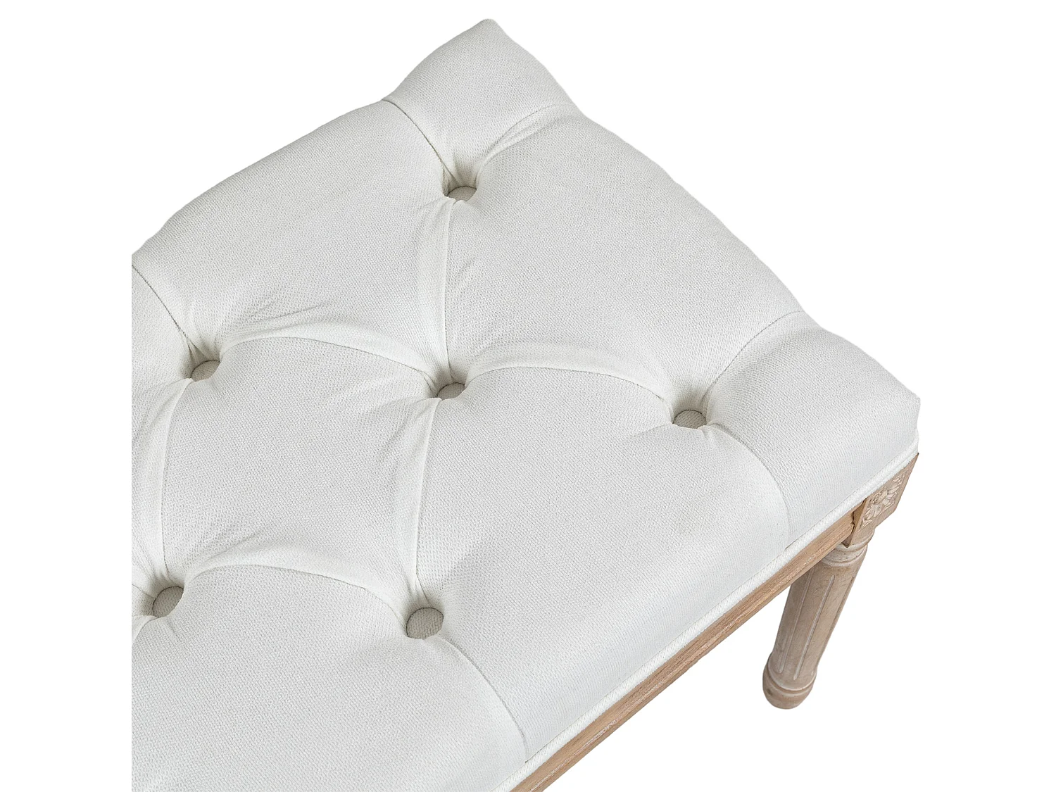 Panca fondoletto imbottita vintage in tessuto e legno crema