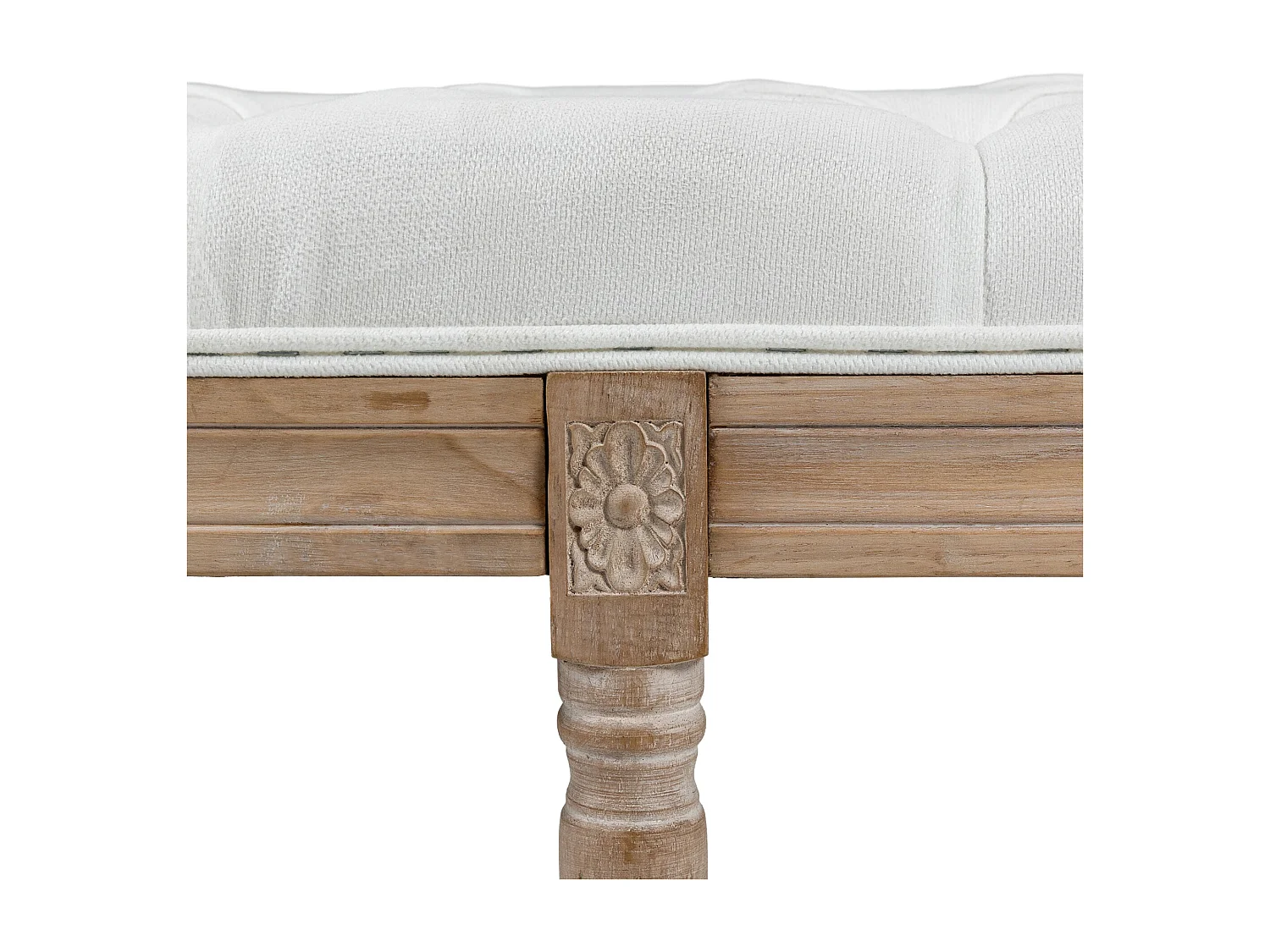 Panca fondoletto imbottita vintage in tessuto e legno crema