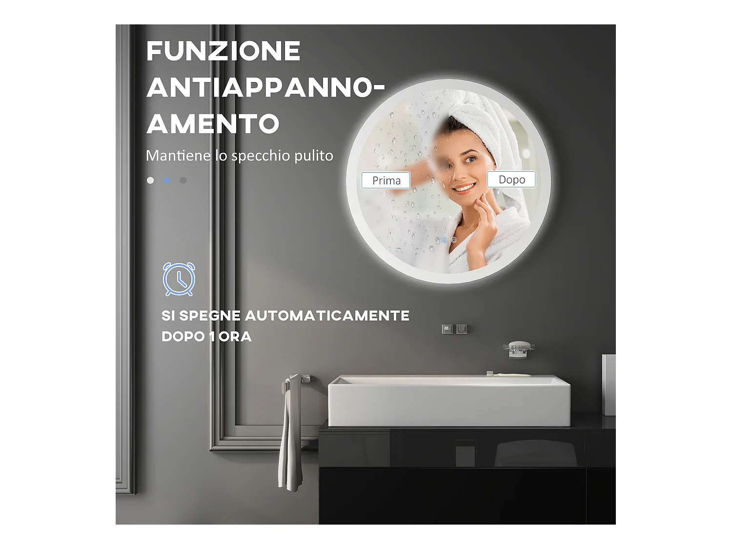 Specchio bagno led a 3 colori con luminosità regolabile