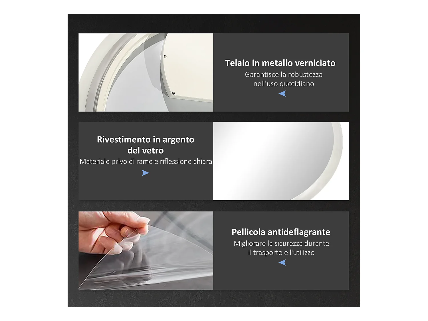 Specchio bagno led a 3 colori con luminosità regolabile