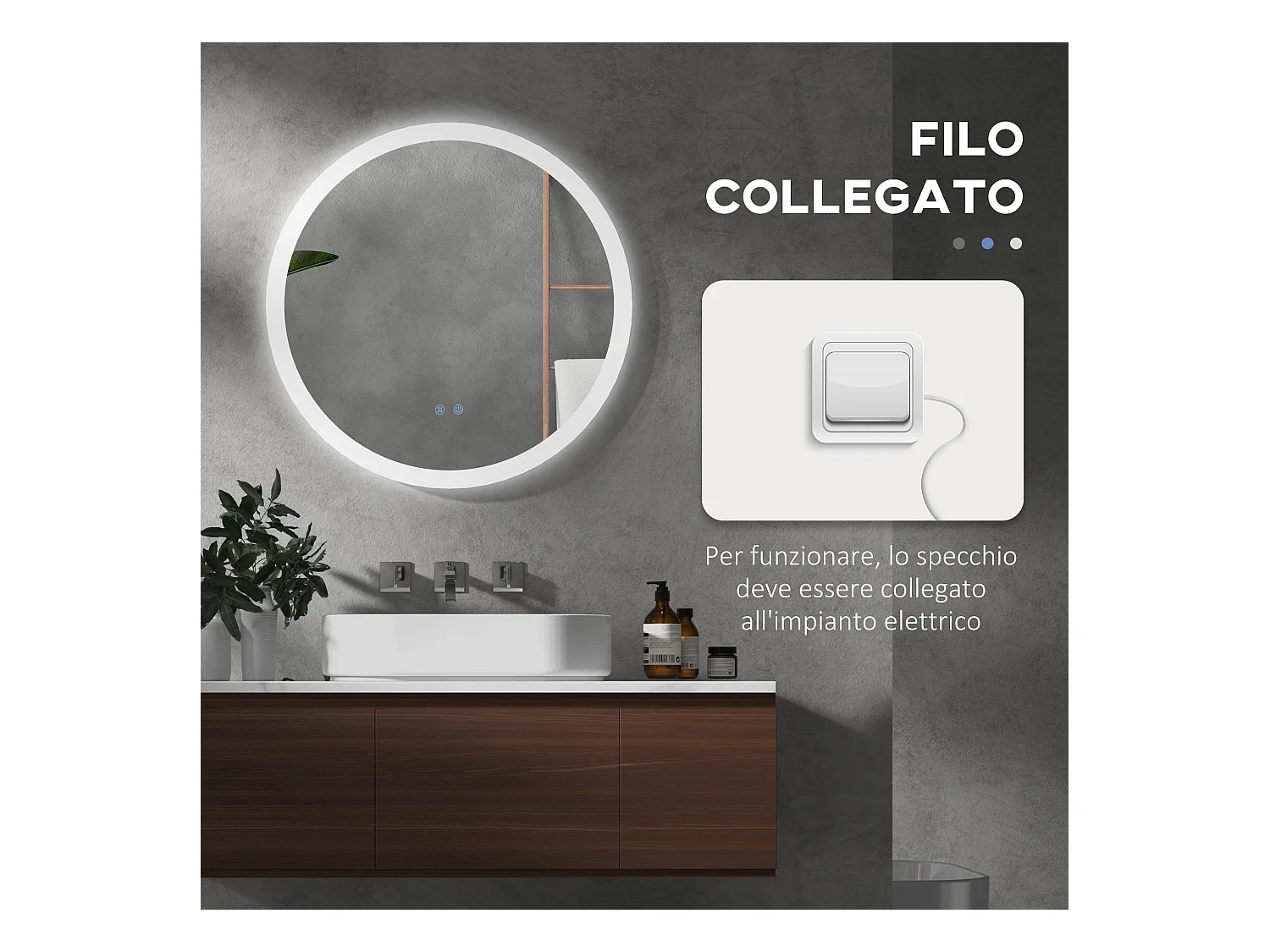 Specchio bagno led a 3 colori con luminosità regolabile