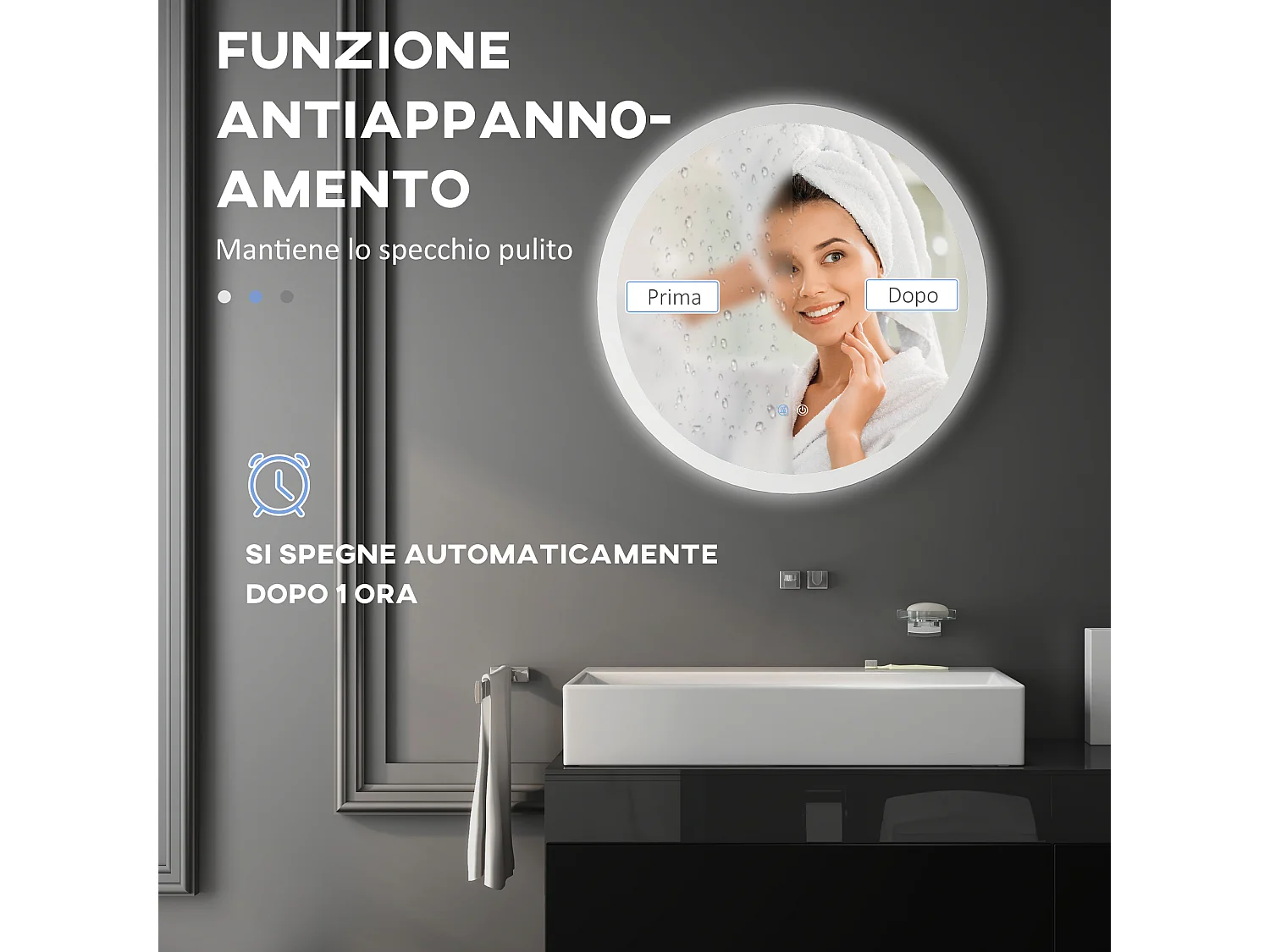 Specchio bagno led a 3 colori con luminosità regolabile