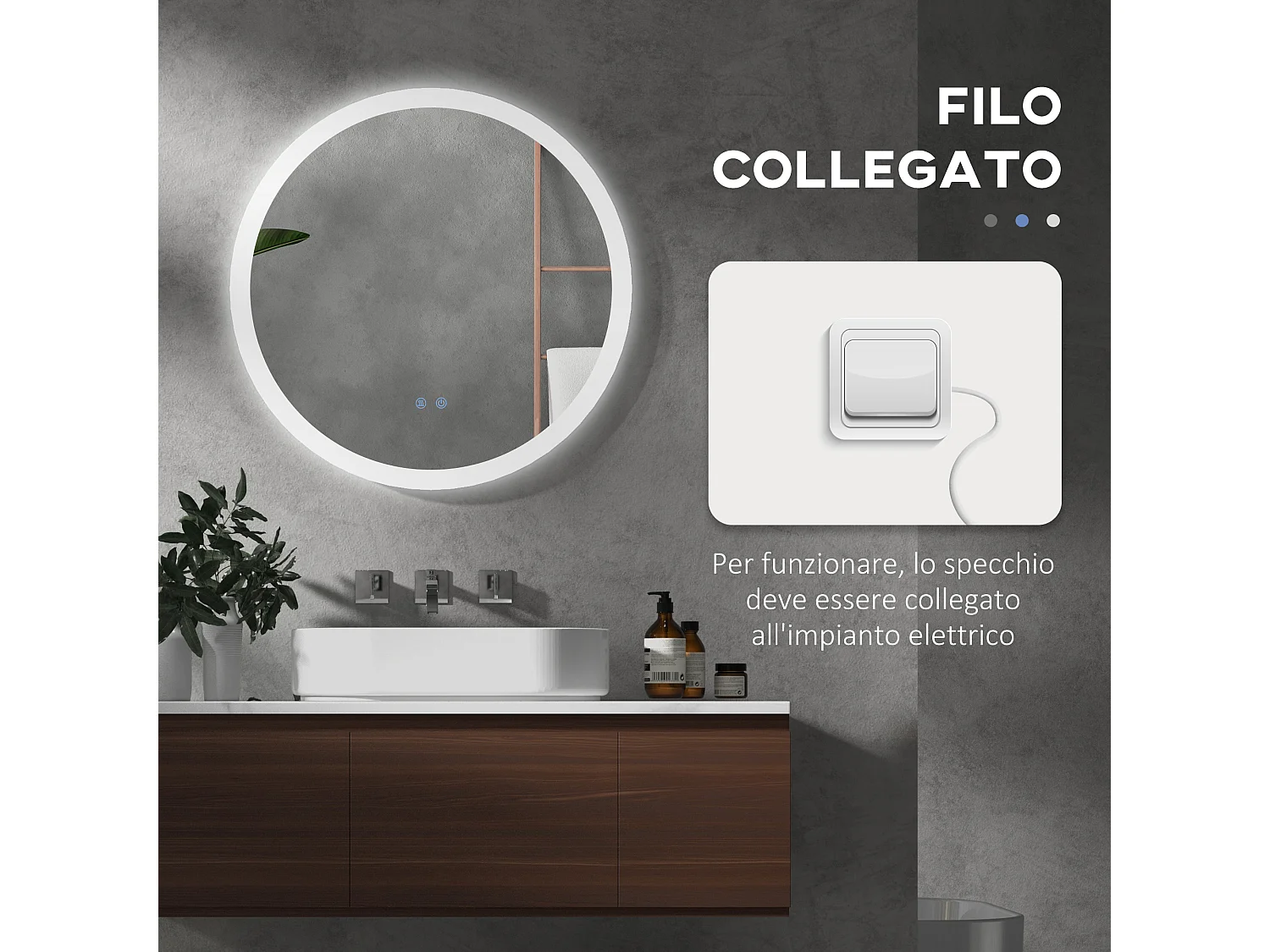 Specchio bagno led a 3 colori con luminosità regolabile