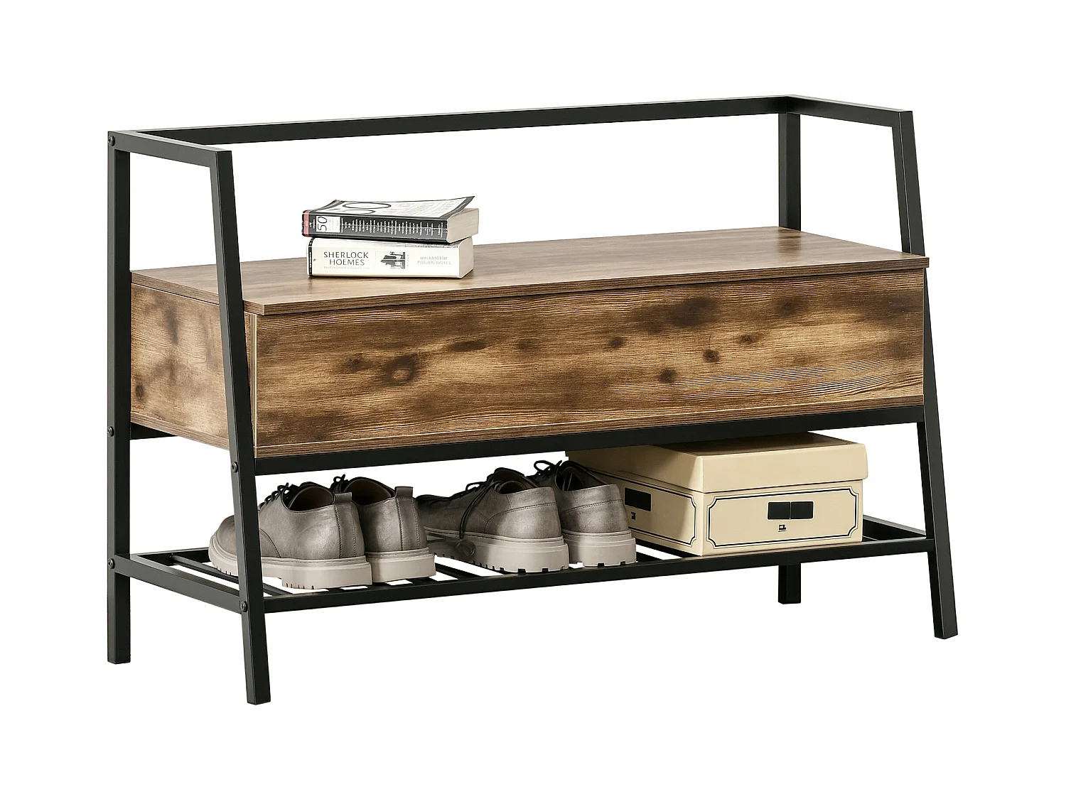 Panca scarpiera in legno stile industriale 90x37x60cm