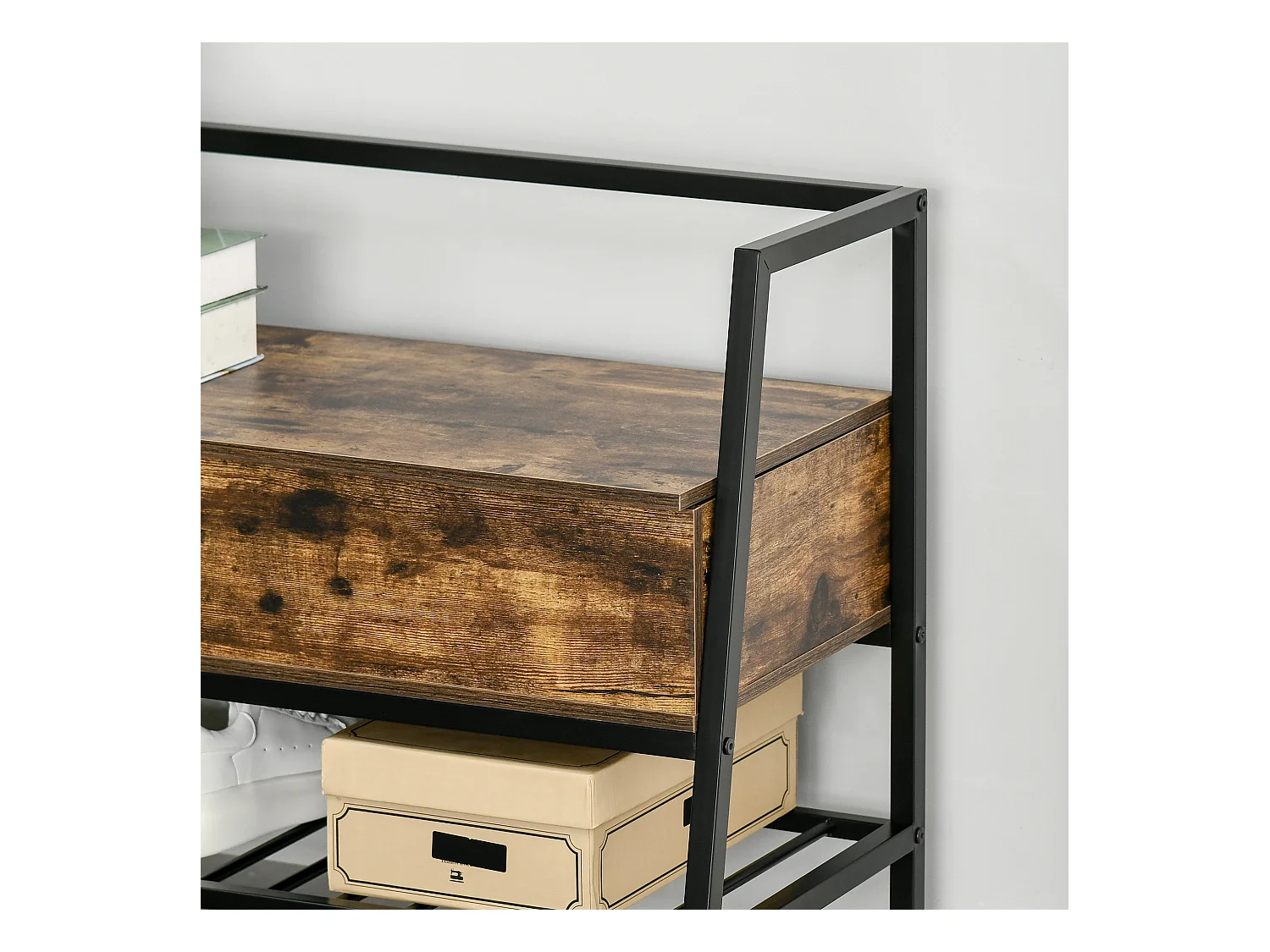 Panca scarpiera in legno stile industriale 90x37x60cm