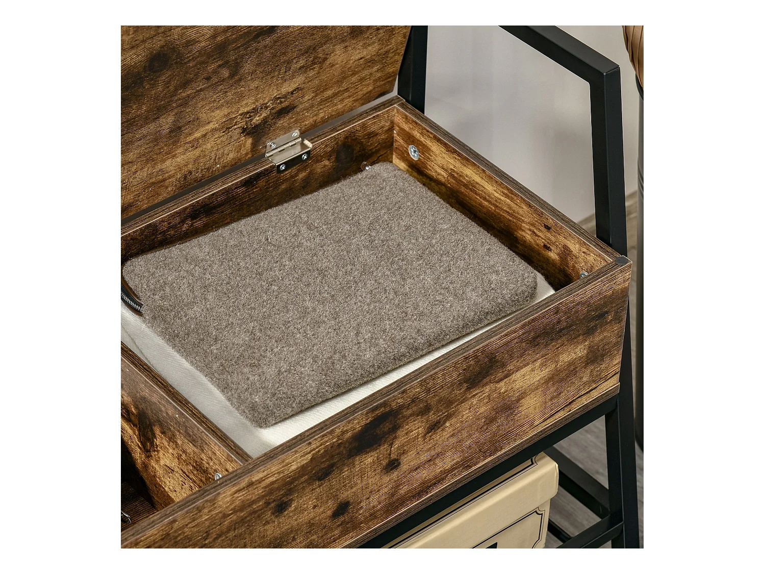 Panca scarpiera in legno stile industriale 90x37x60cm