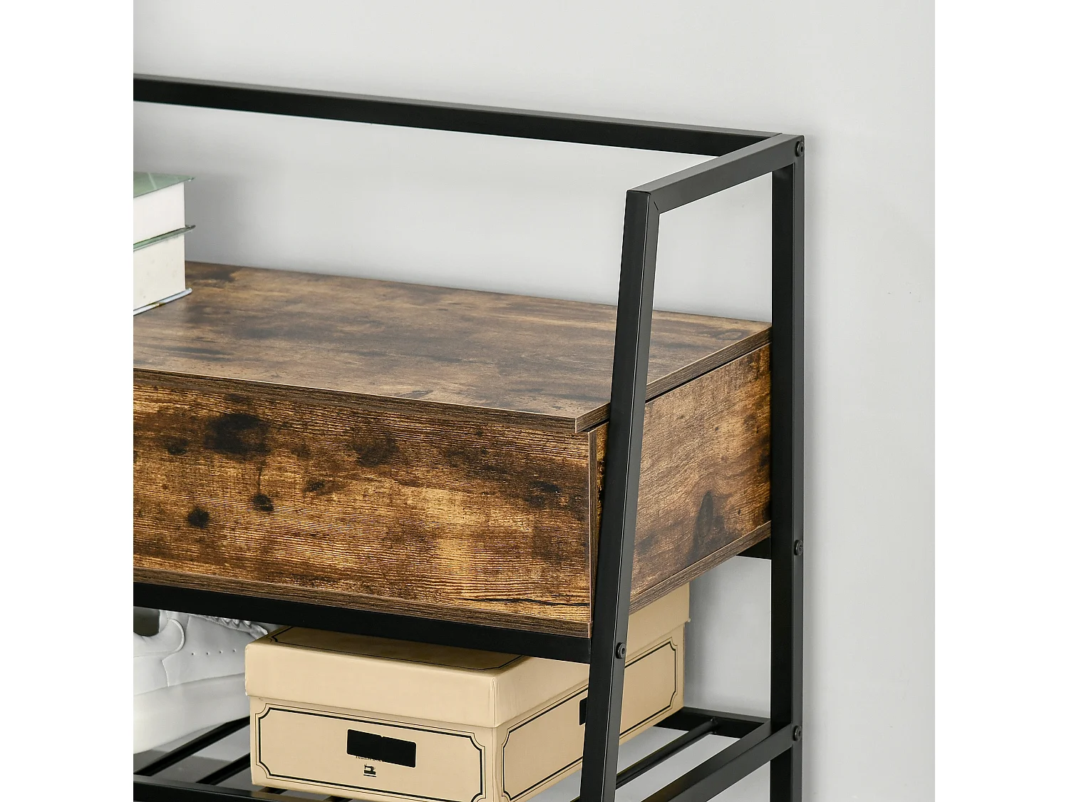 Panca scarpiera in legno stile industriale 90x37x60cm