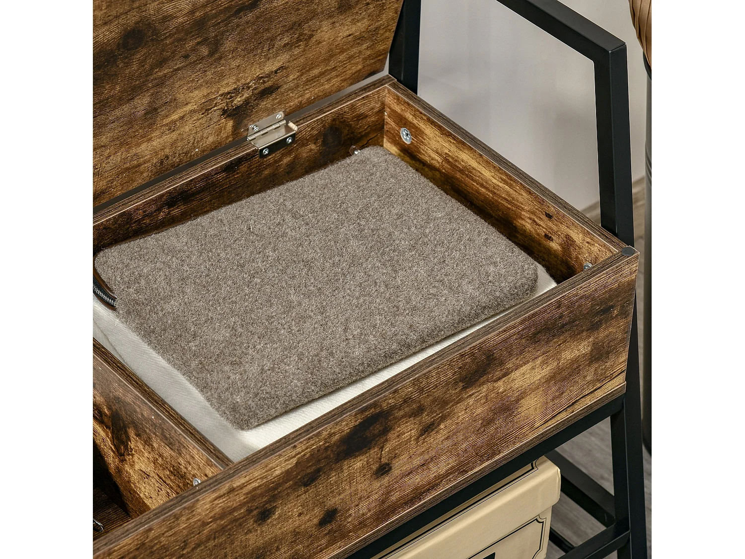 Panca scarpiera in legno stile industriale 90x37x60cm