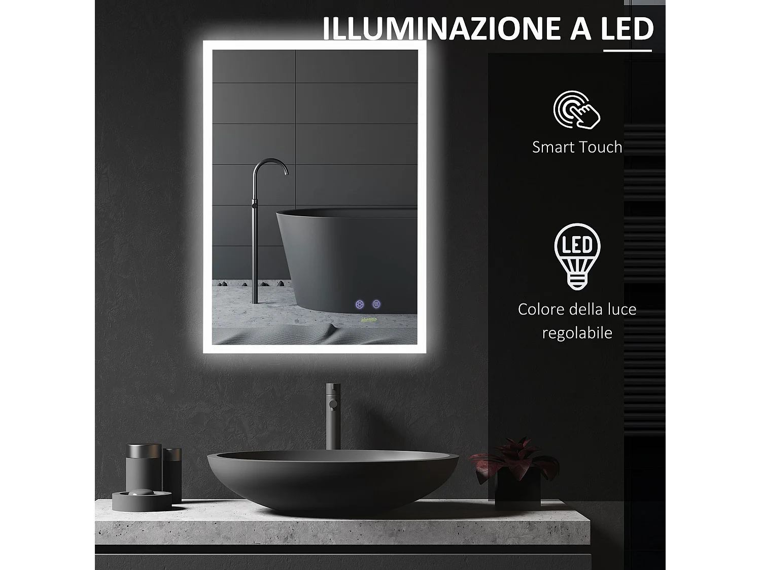 Specchio bagno con luce led tasti touch e anti-appannamento