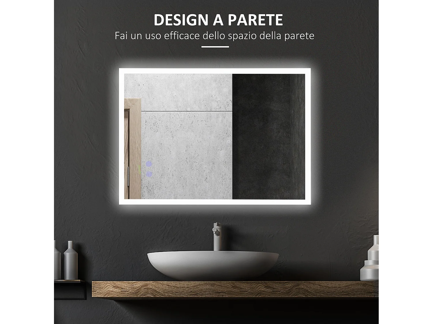 Specchio bagno con luce led tasti touch e anti-appannamento