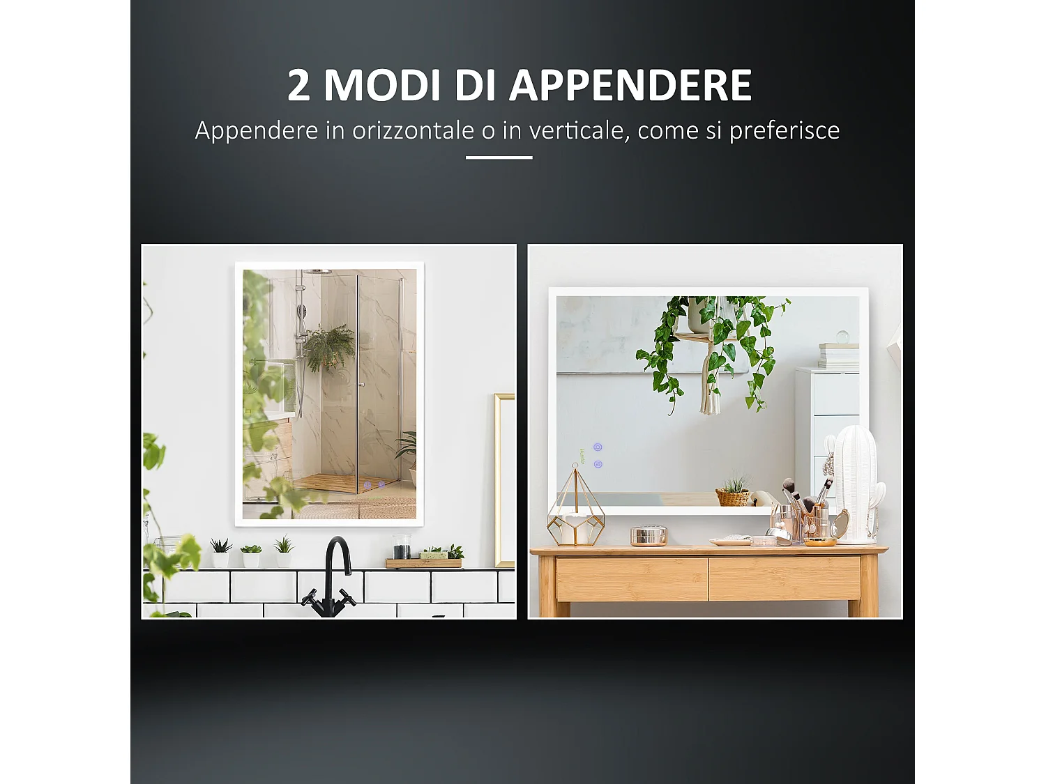 Specchio bagno con luce led tasti touch e anti-appannamento