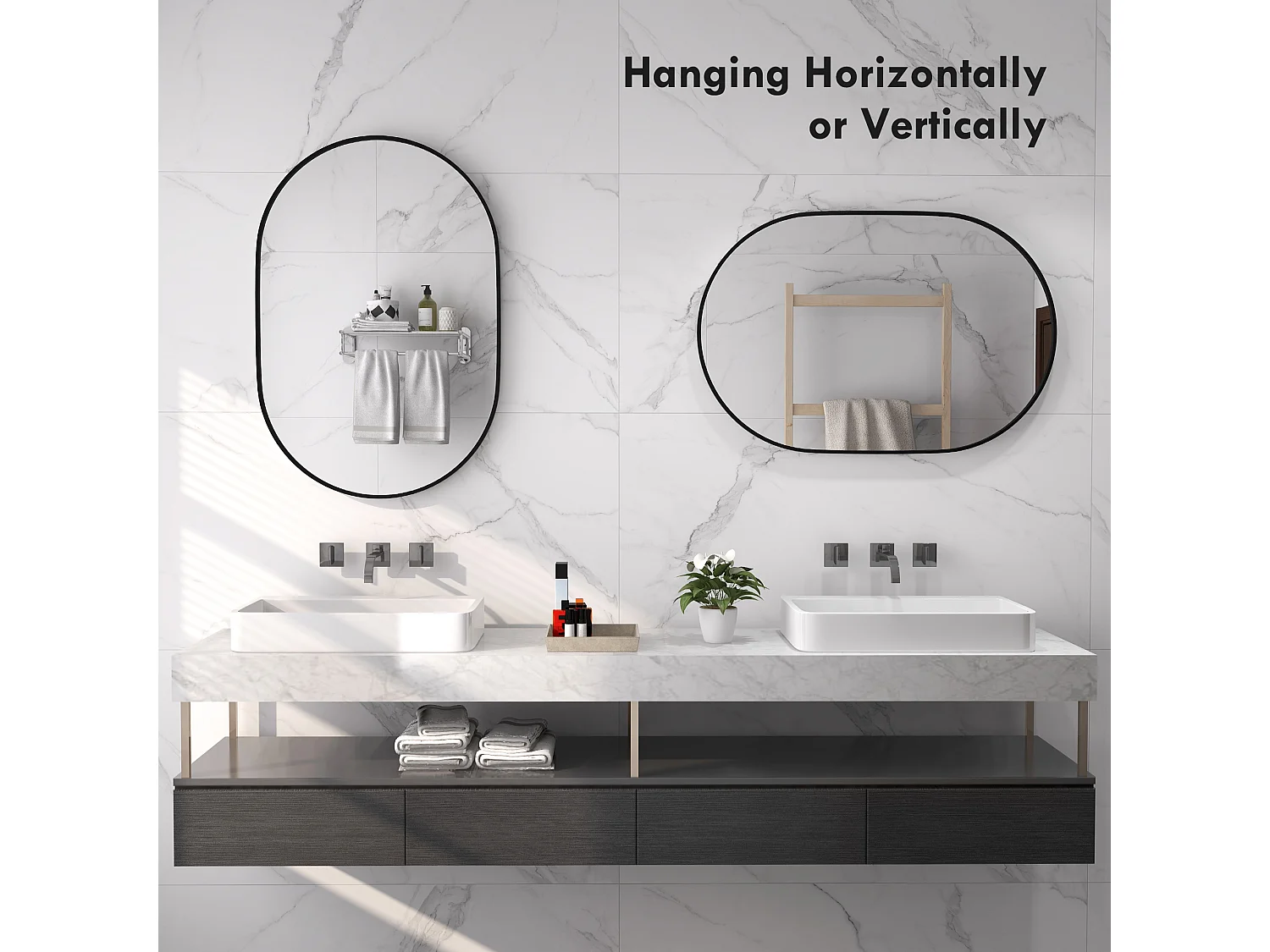 Specchio da bagno ovale a parete in alluminio 60x90cm nero