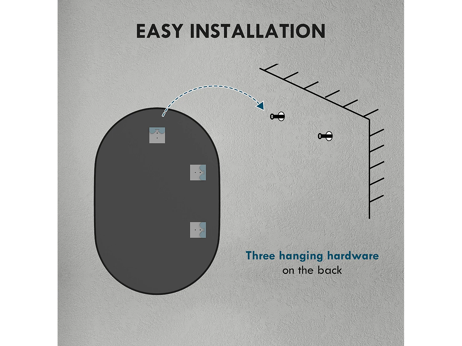 Specchio da bagno ovale a parete in alluminio 60x90cm nero