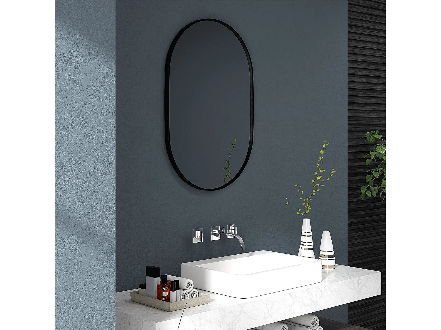 Specchio da bagno ovale a parete in alluminio 60x90cm nero