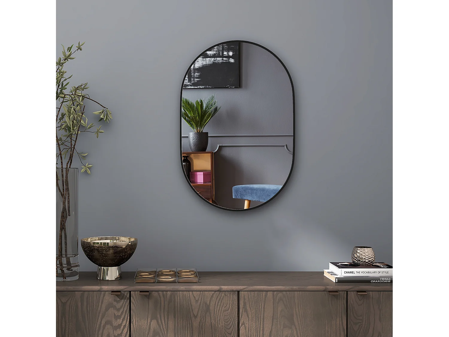 Specchio da bagno ovale a parete in alluminio 60x90cm nero