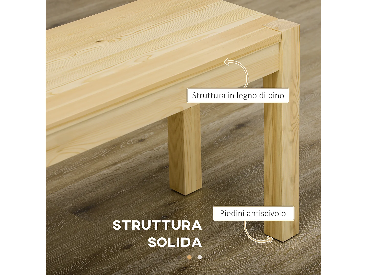 Panca da cucina per 3 persone in legno di pino 150lx33x45cm
