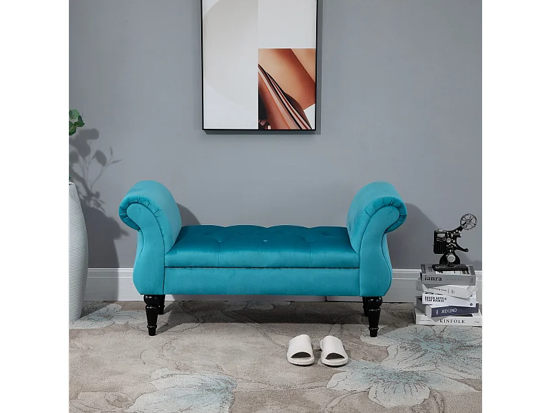 Panca fondoletto azzurra rétro imbottita con braccioli 117x40x58 cm