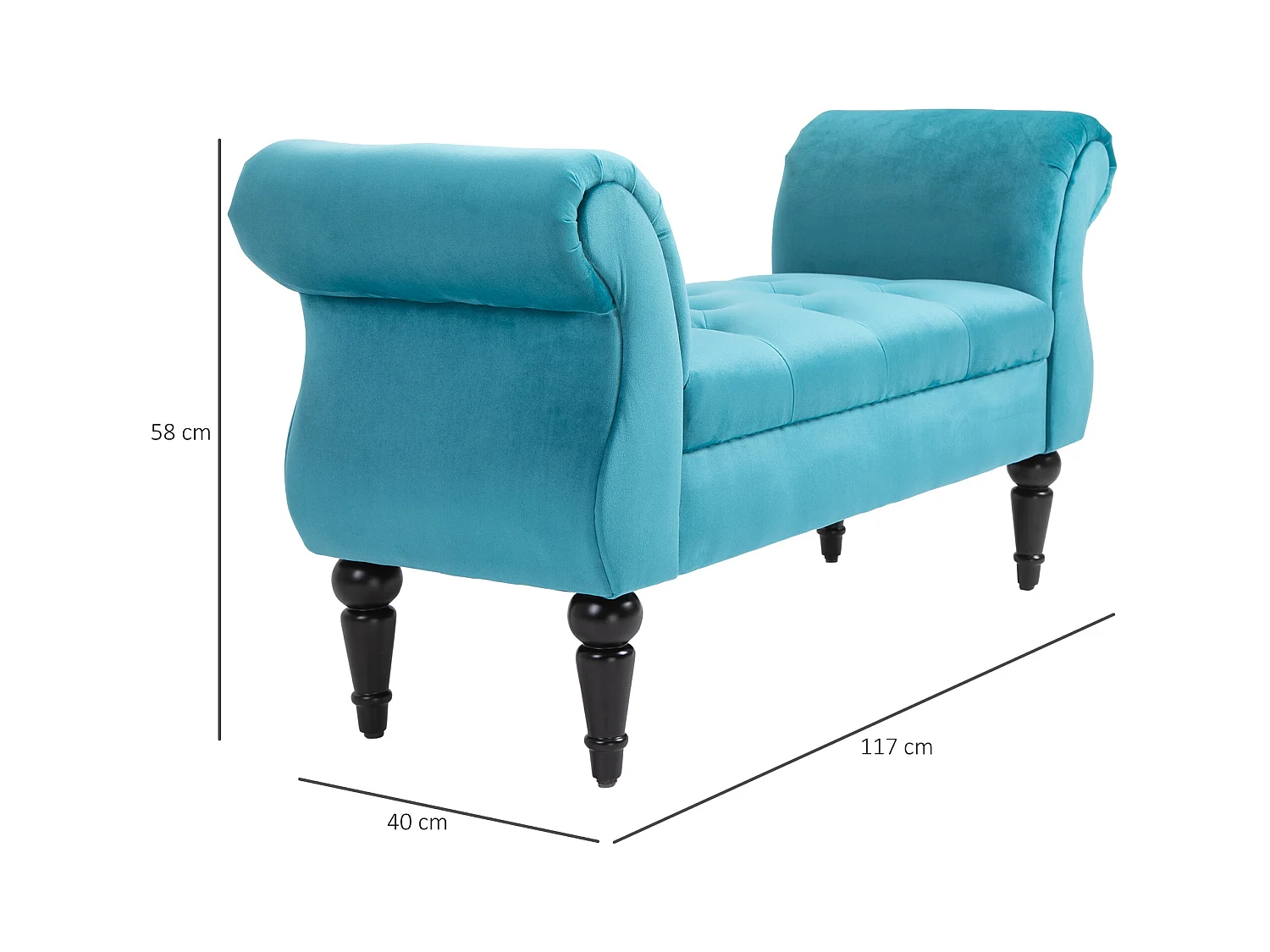 Panca fondoletto azzurra rétro imbottita con braccioli 117x40x58 cm