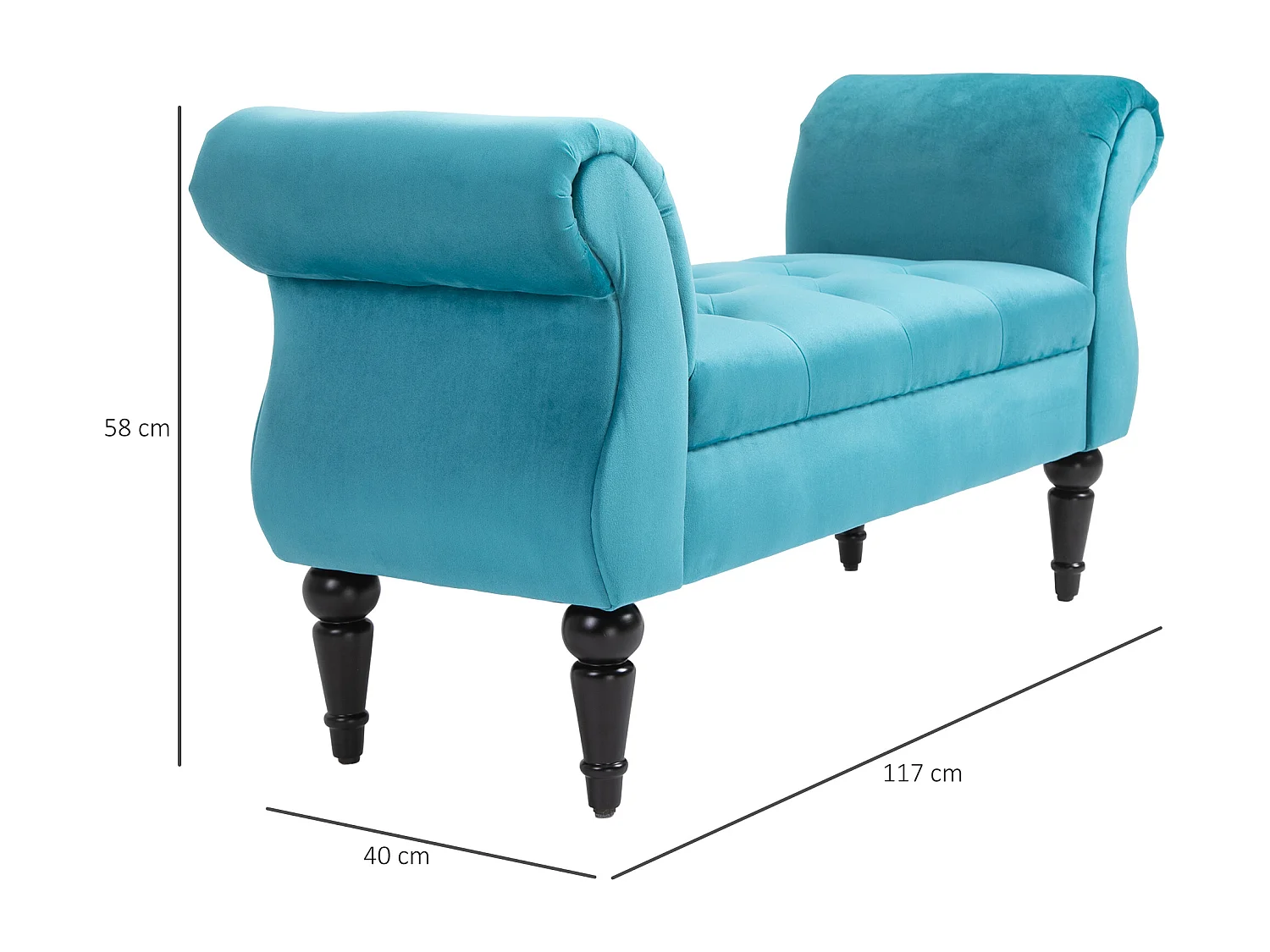 Panca fondoletto azzurra rétro imbottita con braccioli 117x40x58 cm