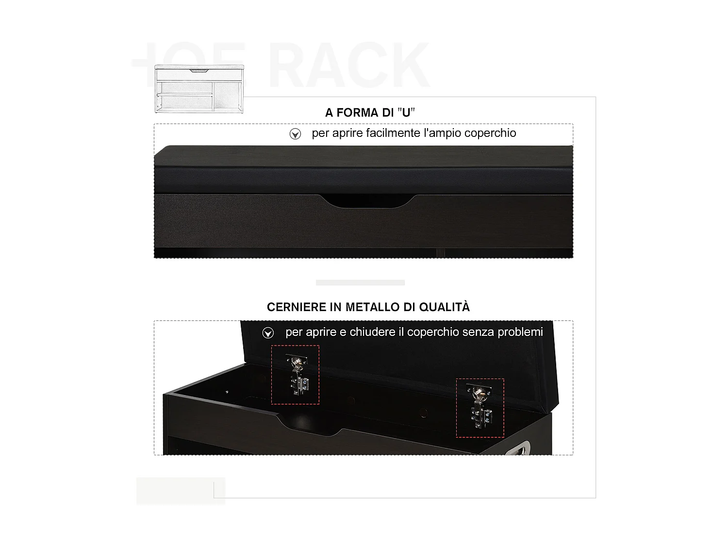 Mobile scarpiera salvaspazio con panca contenitore e vani aperti nero