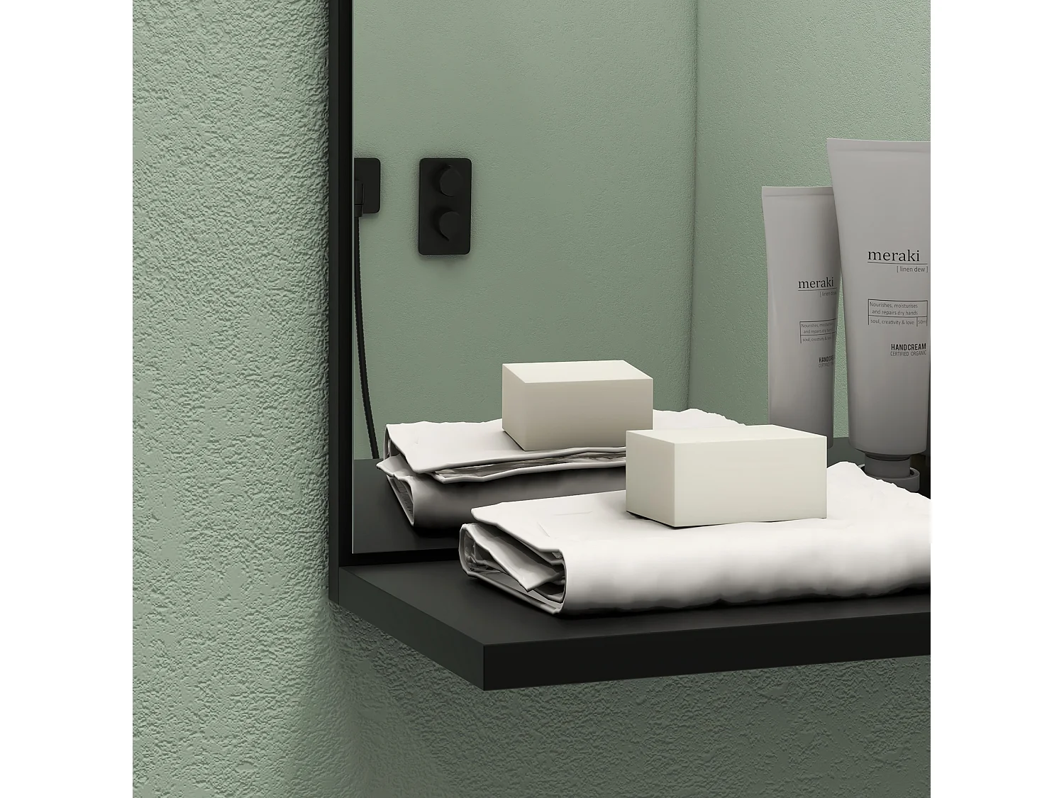 Specchiera da bagno moderna con 4 ripiani in legno nero