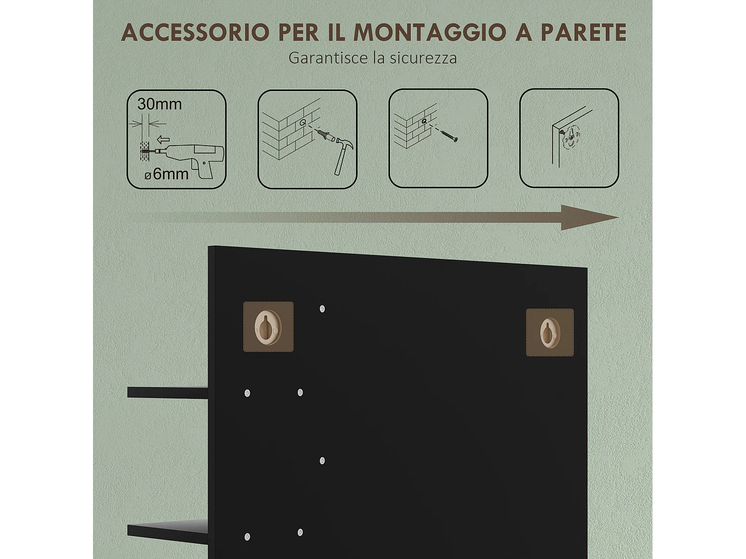Specchiera da bagno moderna con 4 ripiani in legno nero