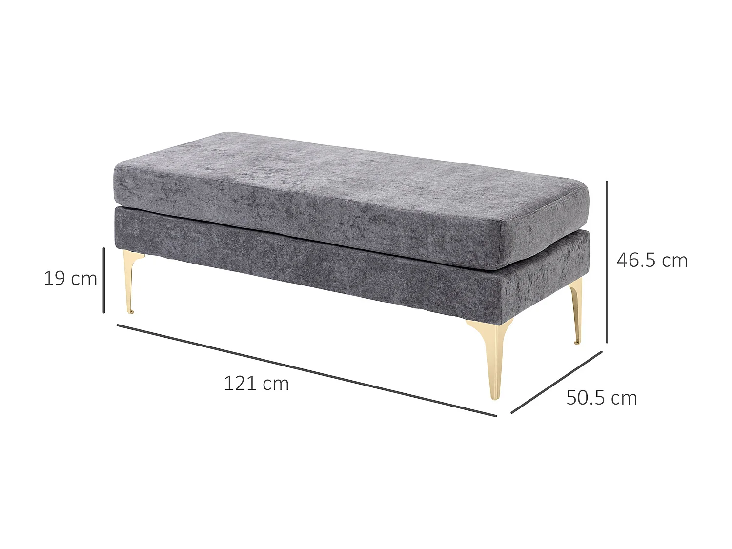 Panca fondo letto vellutata a 2 strati grigio scuro e oro