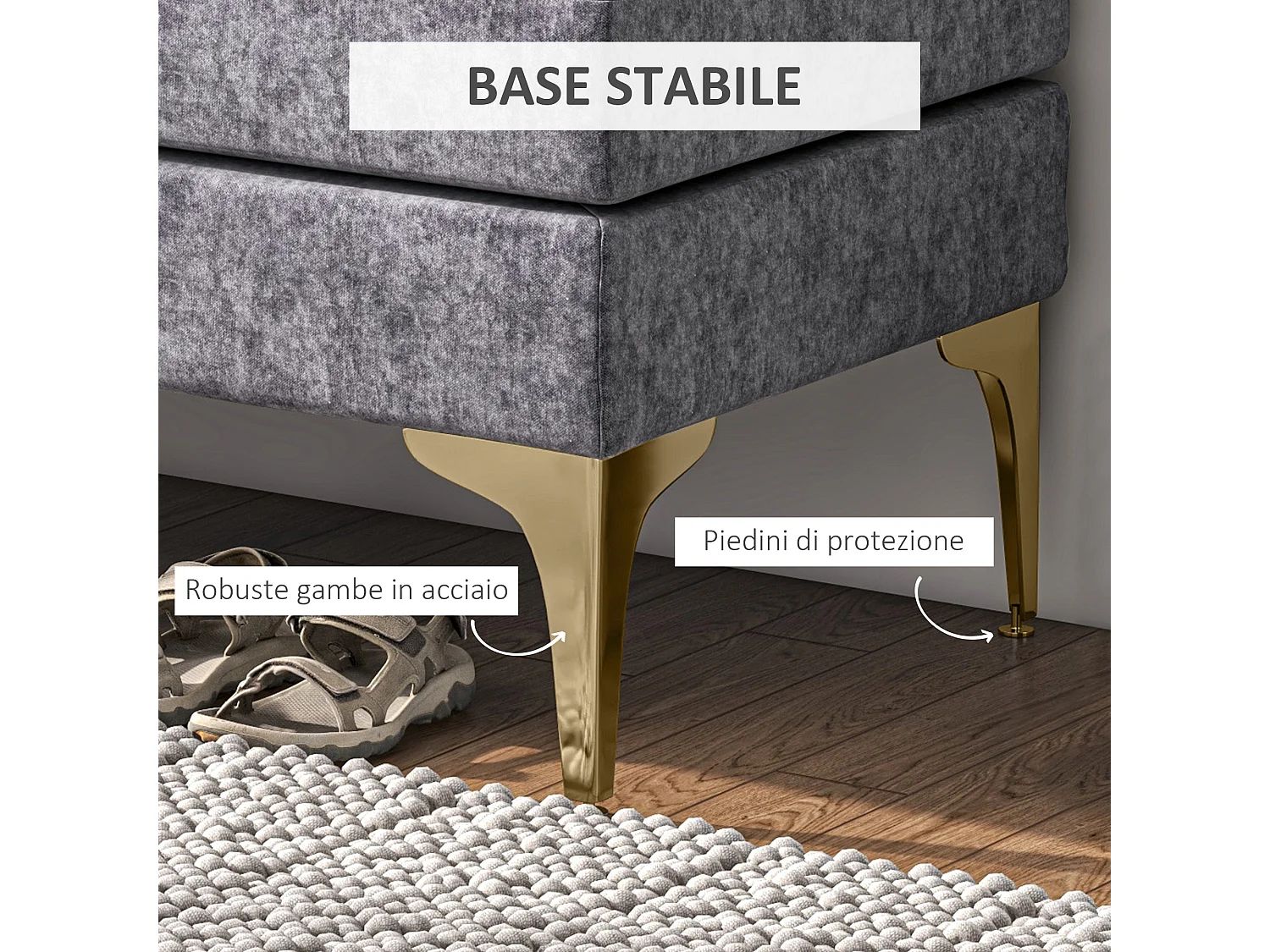 Panca fondo letto vellutata a 2 strati grigio scuro e oro