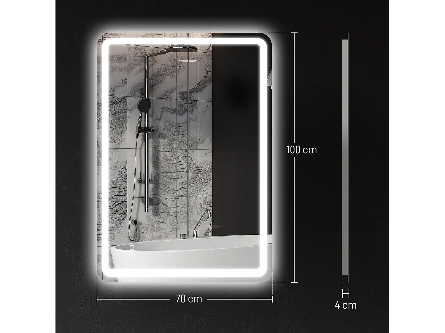 Specchio bagno touch con luce led e antiappannamento 70x100 cm