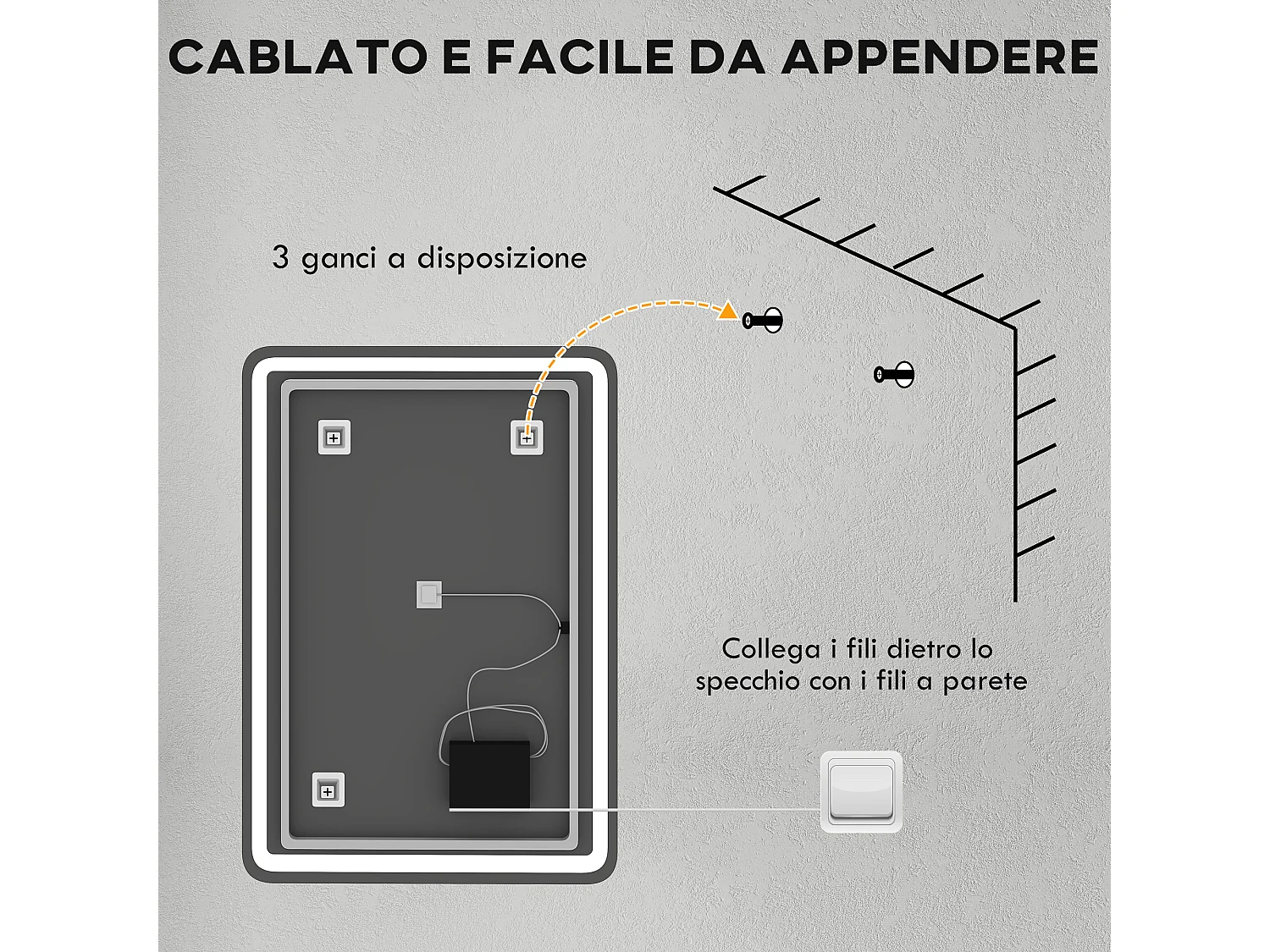 Specchio bagno touch con luce led e antiappannamento 70x100 cm