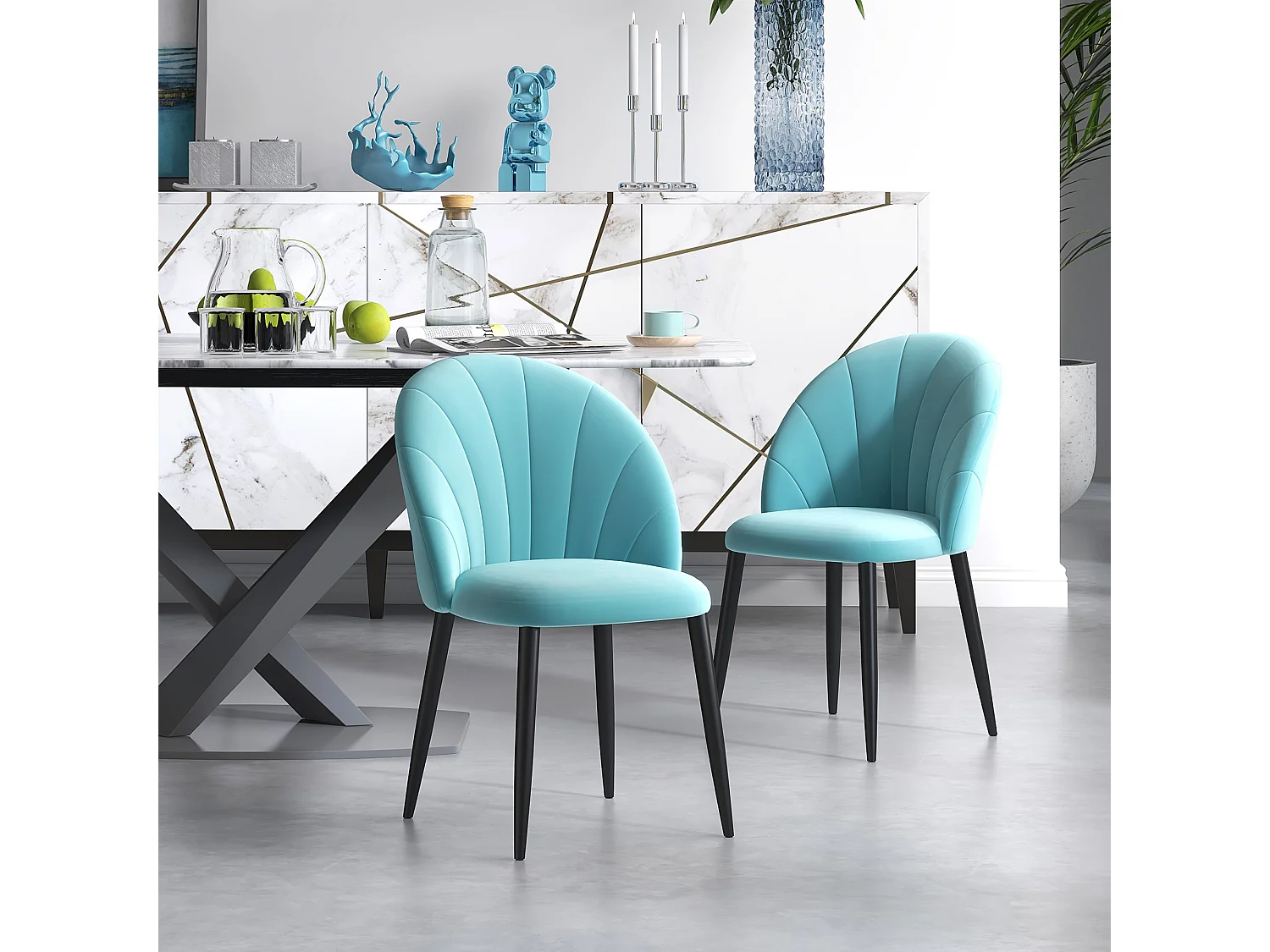 Sedie da salotto sala da pranzo imbottite tessuto verde chiaro