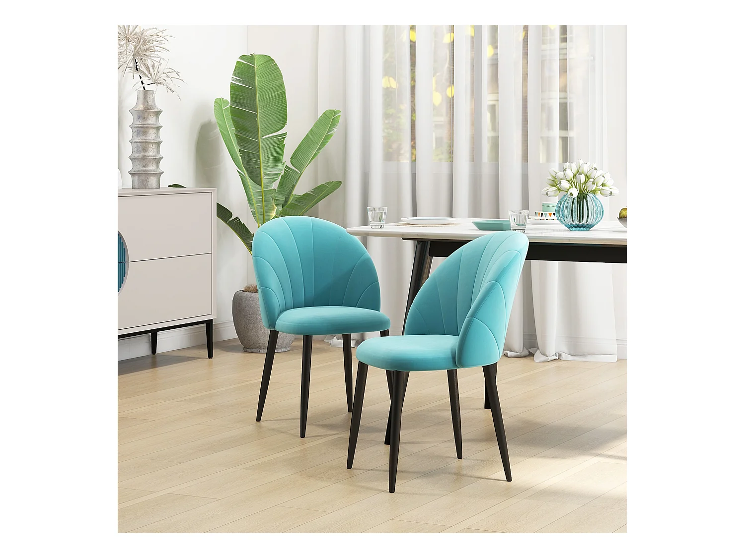 Sedie da salotto sala da pranzo imbottite tessuto verde chiaro