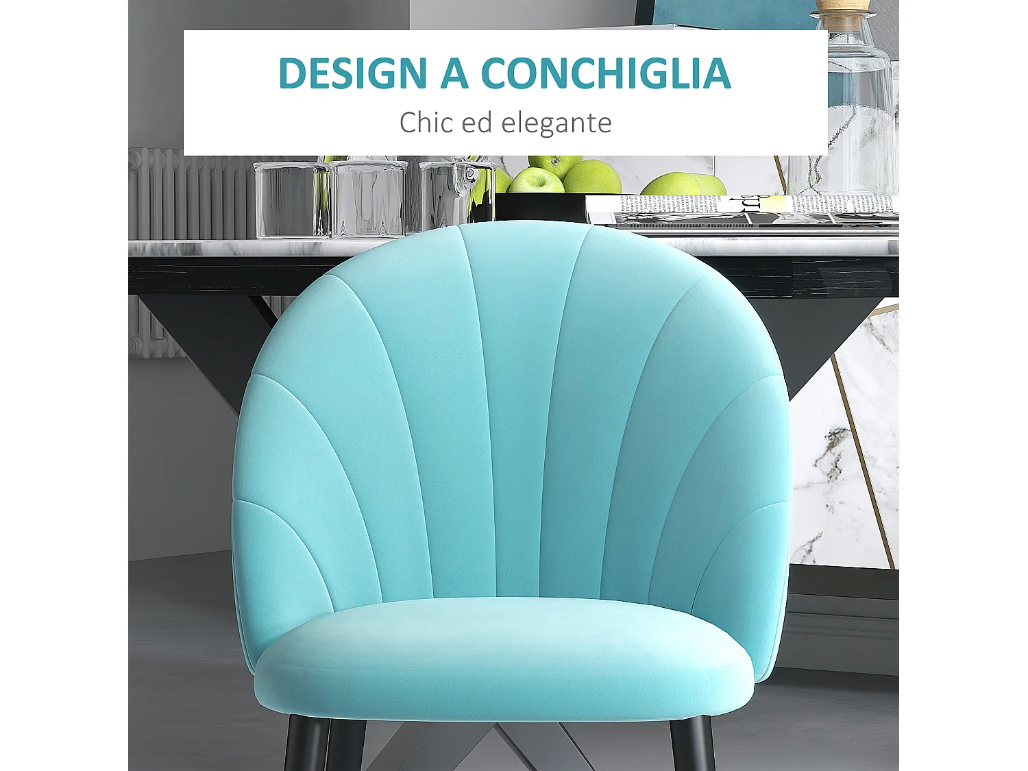 Sedie da salotto sala da pranzo imbottite tessuto verde chiaro