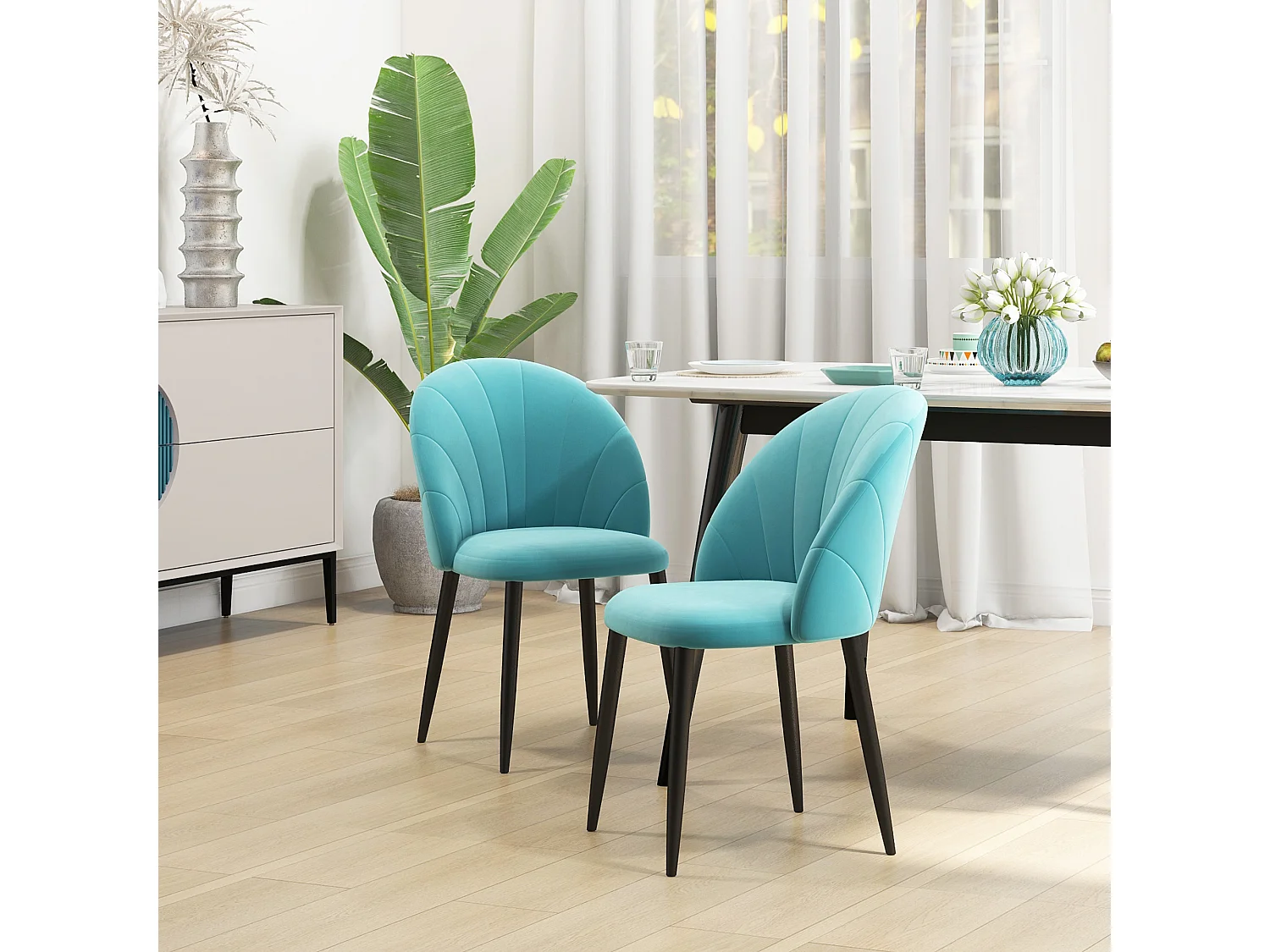 Sedie da salotto sala da pranzo imbottite tessuto verde chiaro