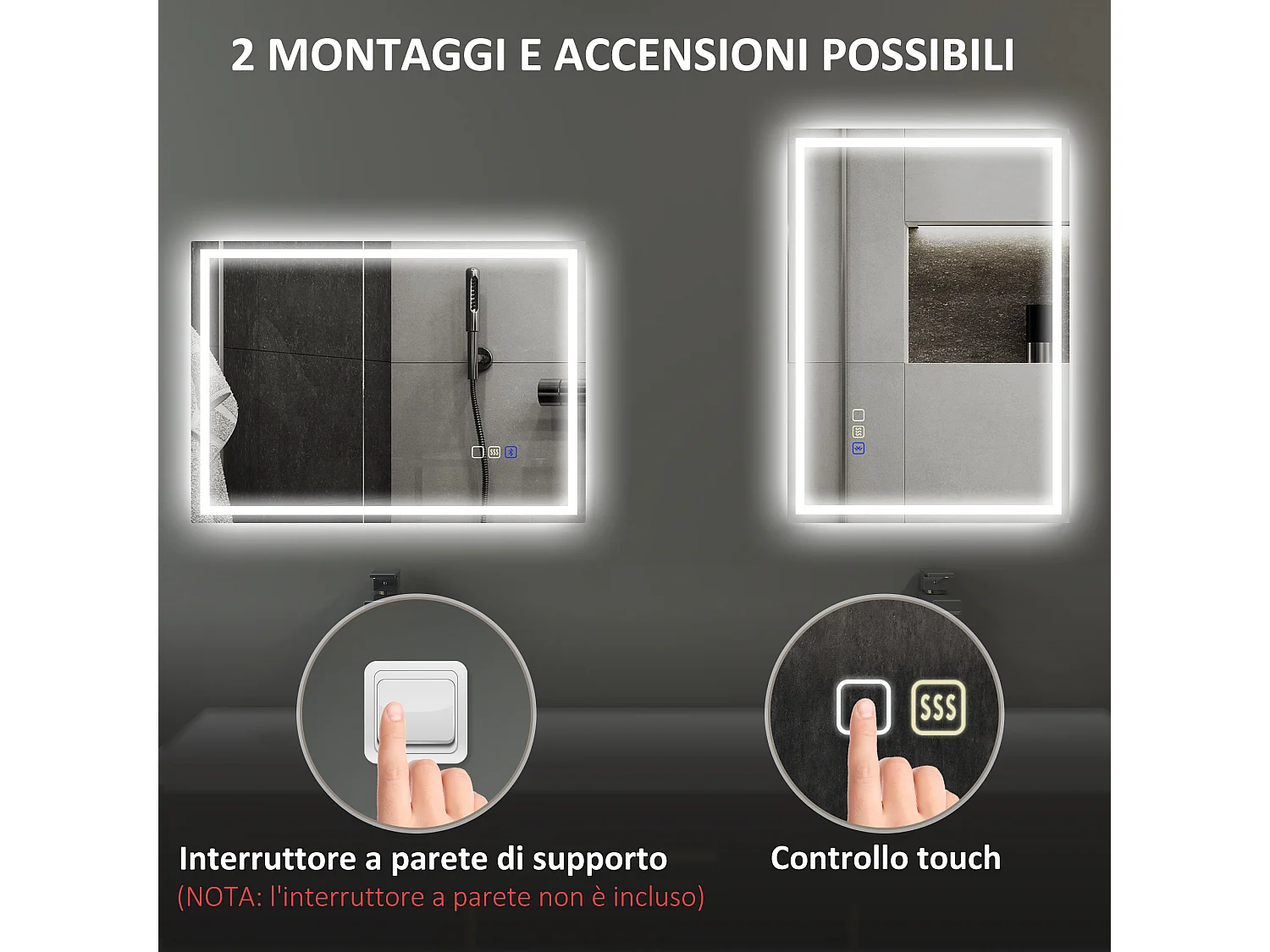 Specchio bagno antiappannante con led e speaker bluetooth 50x70cm