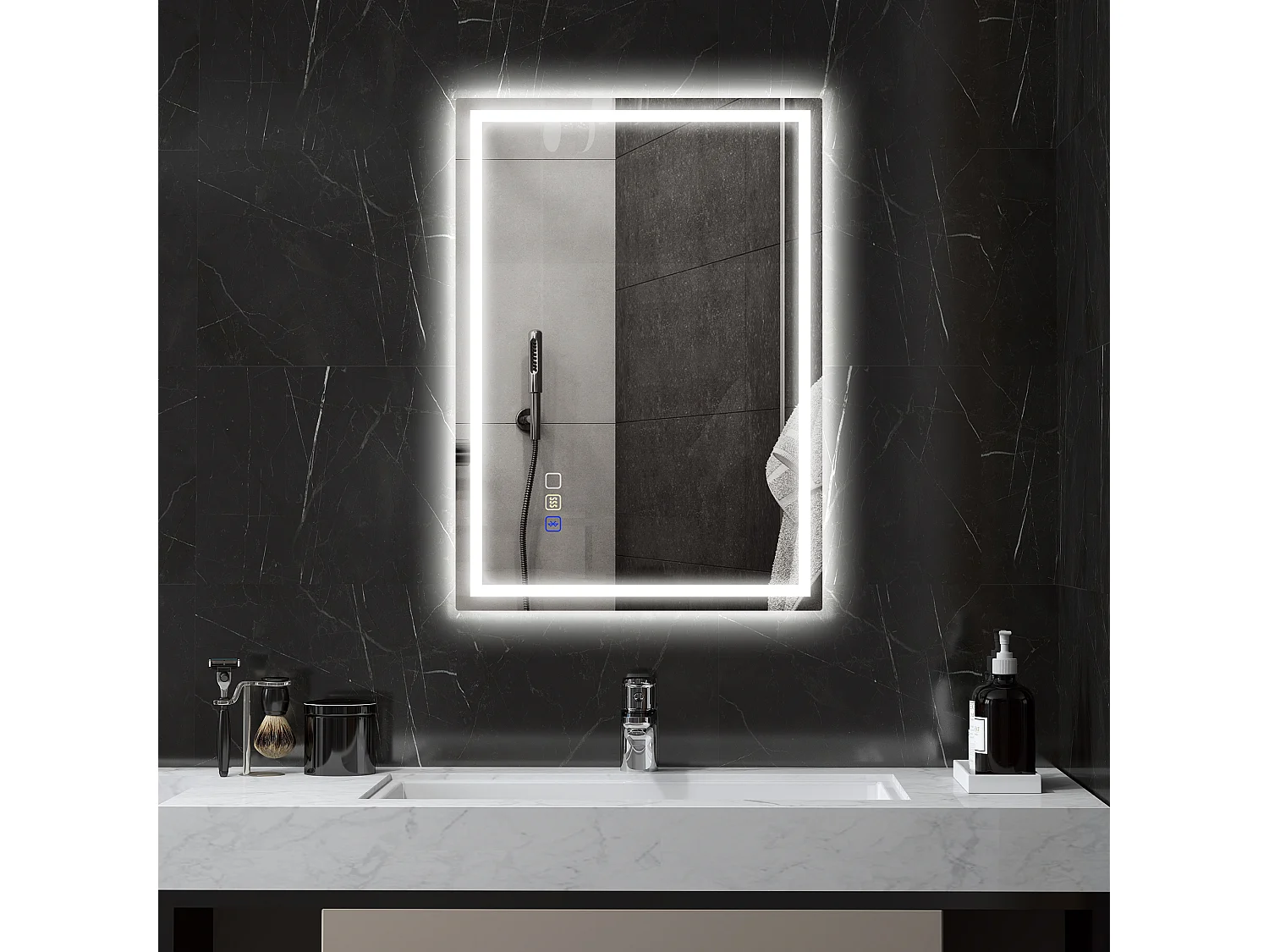 Specchio bagno antiappannante con led e speaker bluetooth 50x70cm