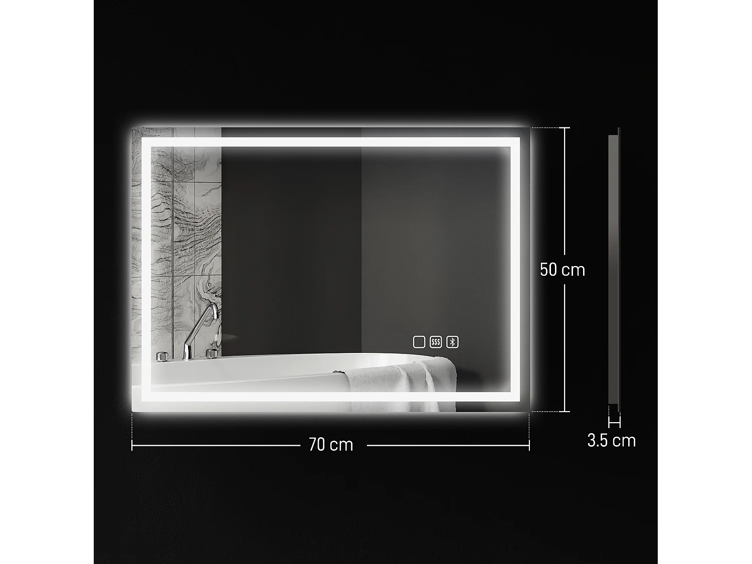 Specchio bagno antiappannante con led e speaker bluetooth 50x70cm