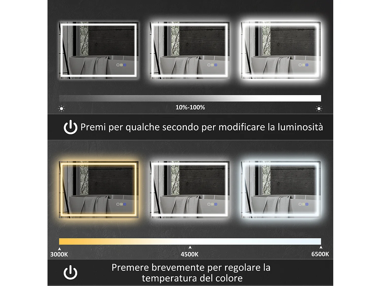 Specchio bagno antiappannante con led e speaker bluetooth 50x70cm