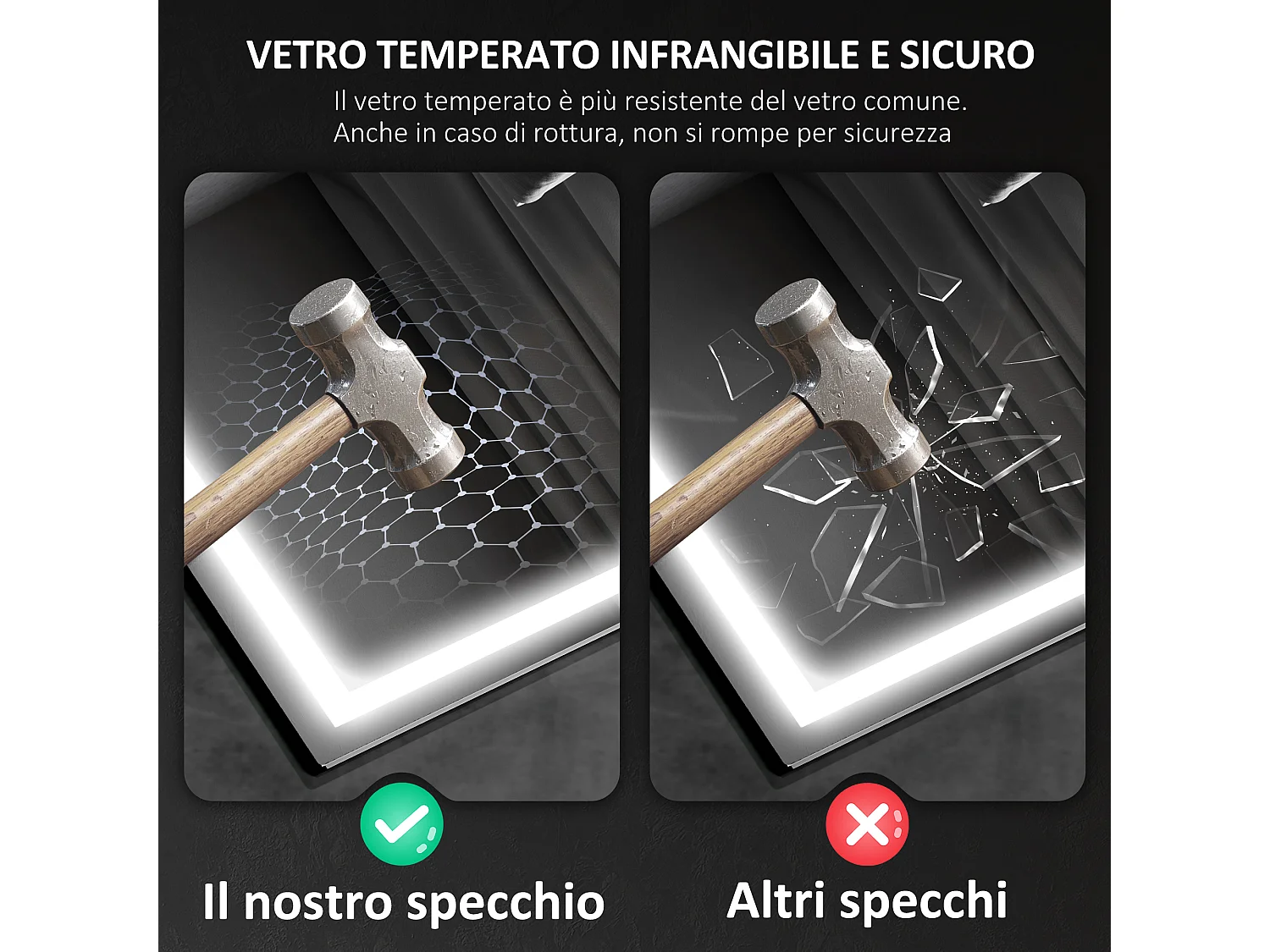 Specchio bagno antiappannante con led e speaker bluetooth 50x70cm