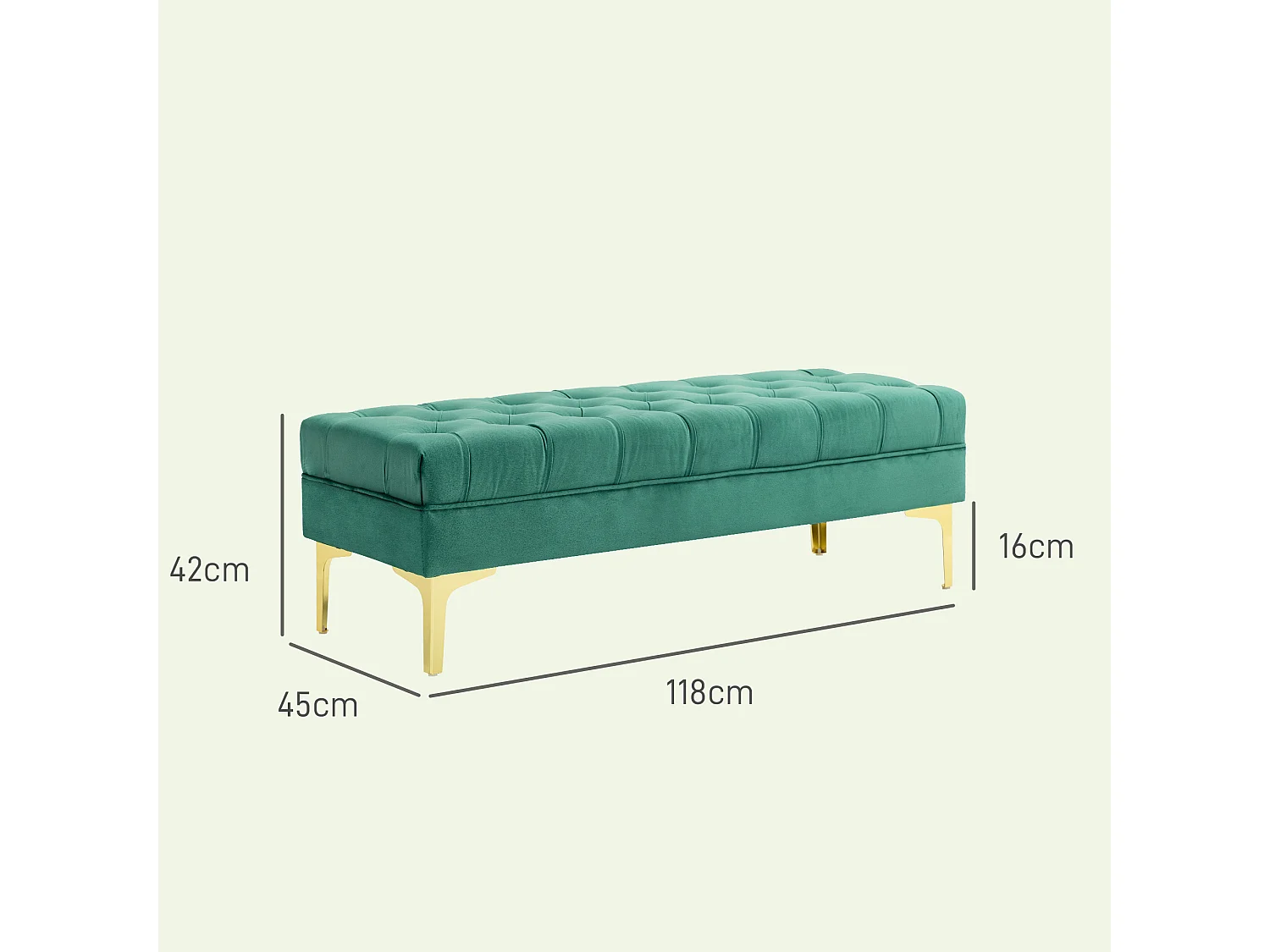 Panca fondo letto in tessuto effetto velluto trapuntato verde scuro