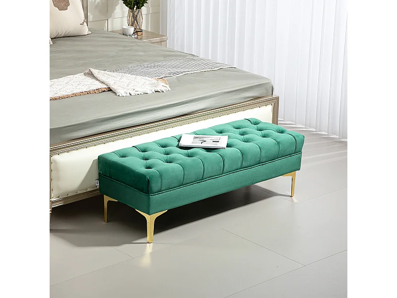 Panca fondo letto in tessuto effetto velluto trapuntato verde scuro